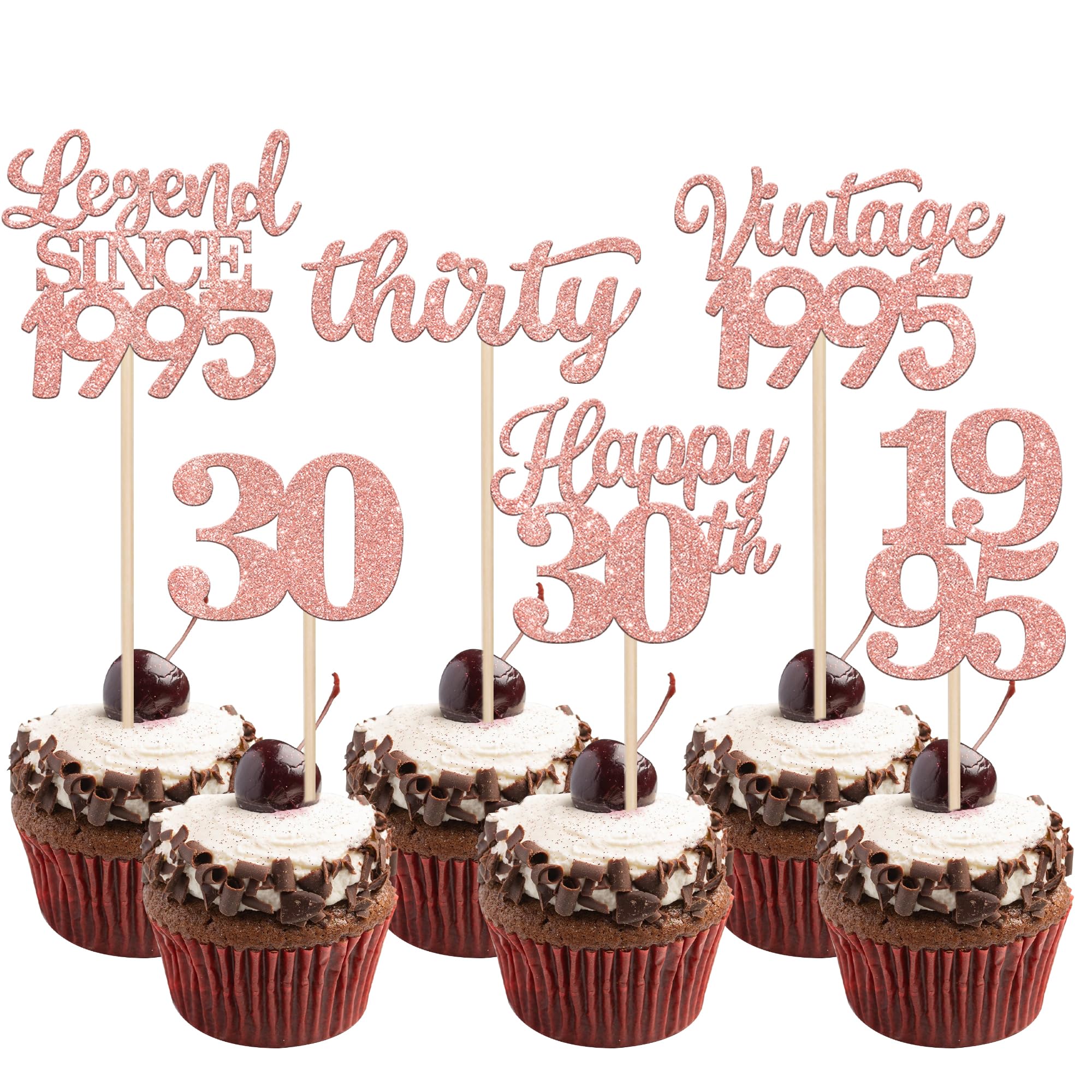 Rsstarxi 48 Pack Vintage 1995 Cupcake Toppers - 30th Birthday & Anniversary Decorations (Rose Gold) | Perfect for Wedding, Birthday Party & Special Celebrations