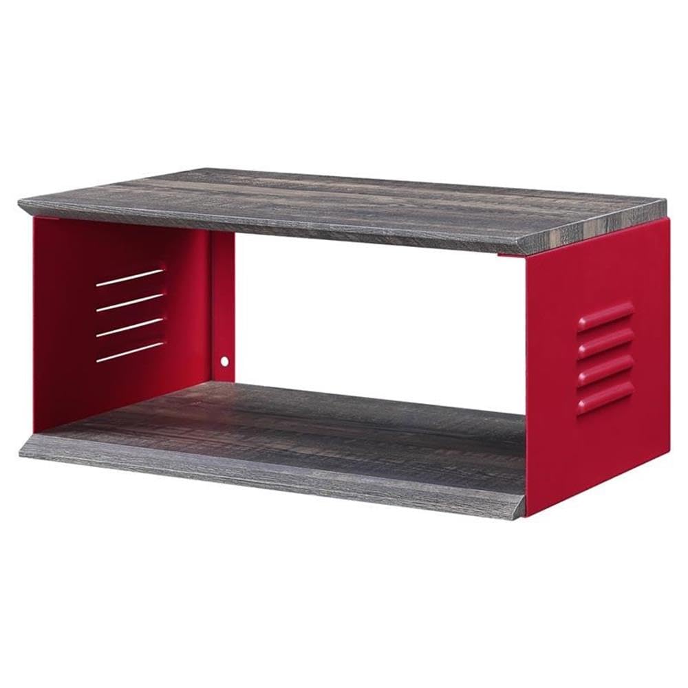Acme Cargo Industrial Metal Side Table with Wall Shelf & Casters - Red Accent Table for Living Room, Bedroom or Office - Sturdy Rolling End Table with Storage Shelf