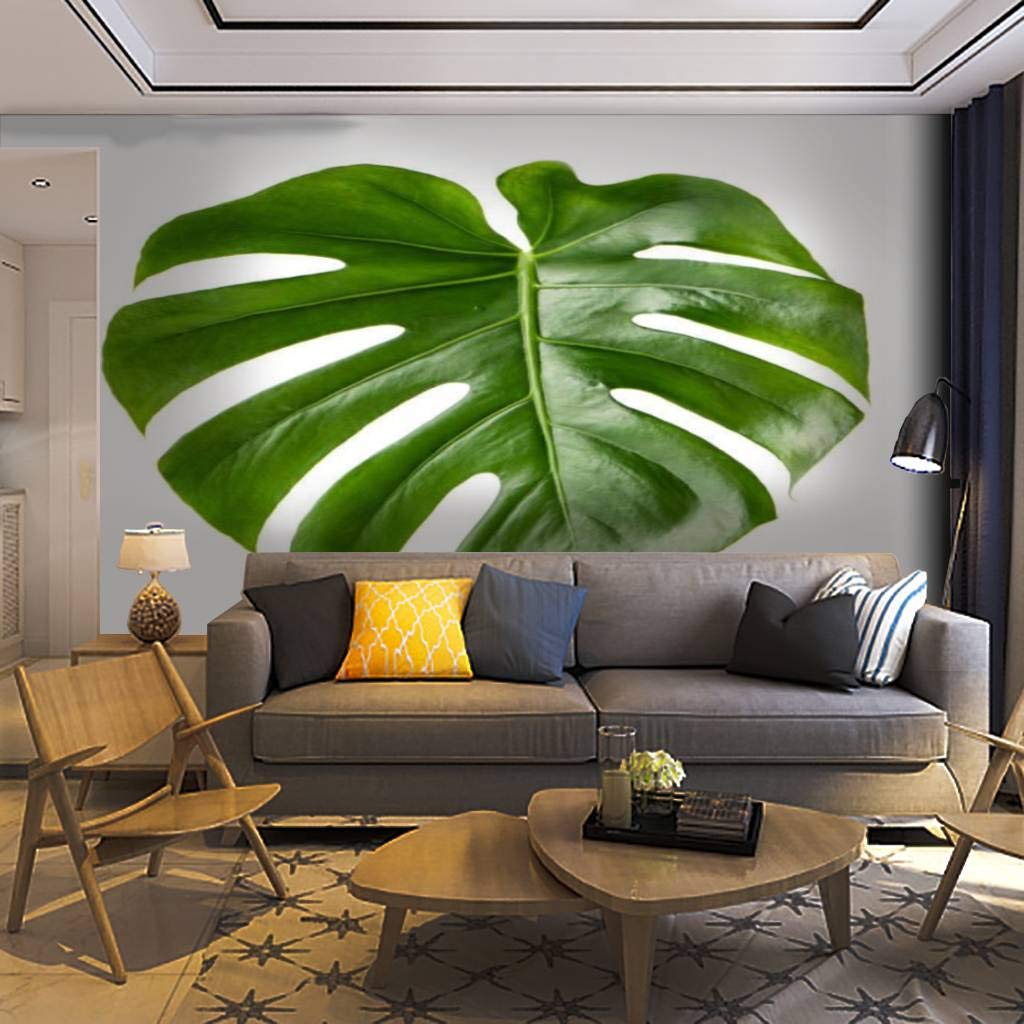 Self-Adhesive Monstera Leaf Wallpaper Mural - Tropical Green Plant Peel & Stick Wall Decal for Living Room, Bedroom Decor | Easy Removable Home Craft Sticker with White Background