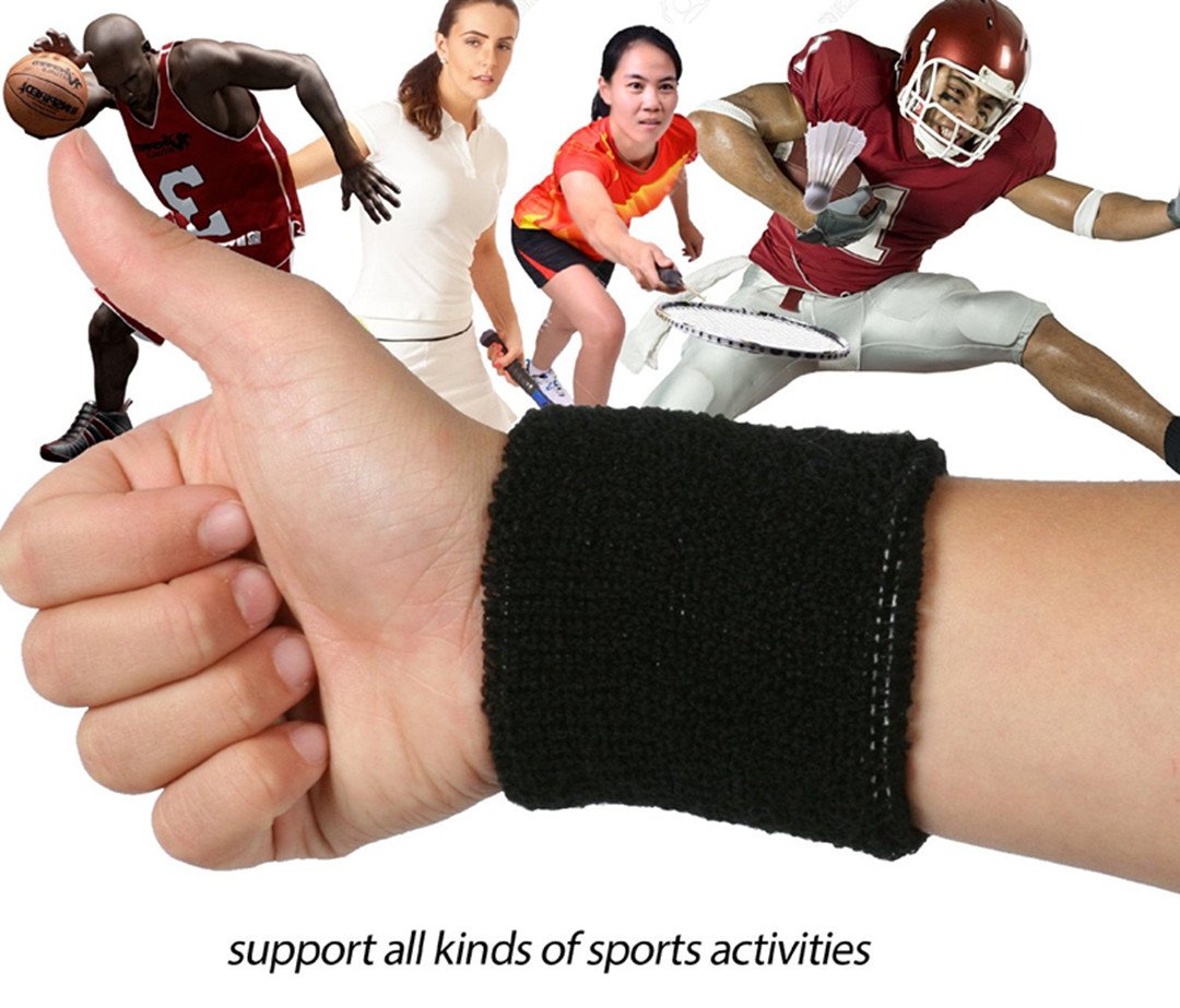 6 Inch Thick Cotton Sports Wristbands for Men & Women - Sweat Absorbing Basketball Tennis Gym Workout Wrist Bands - Perfect for Running, Yoga, and Fitness Training (Pair)