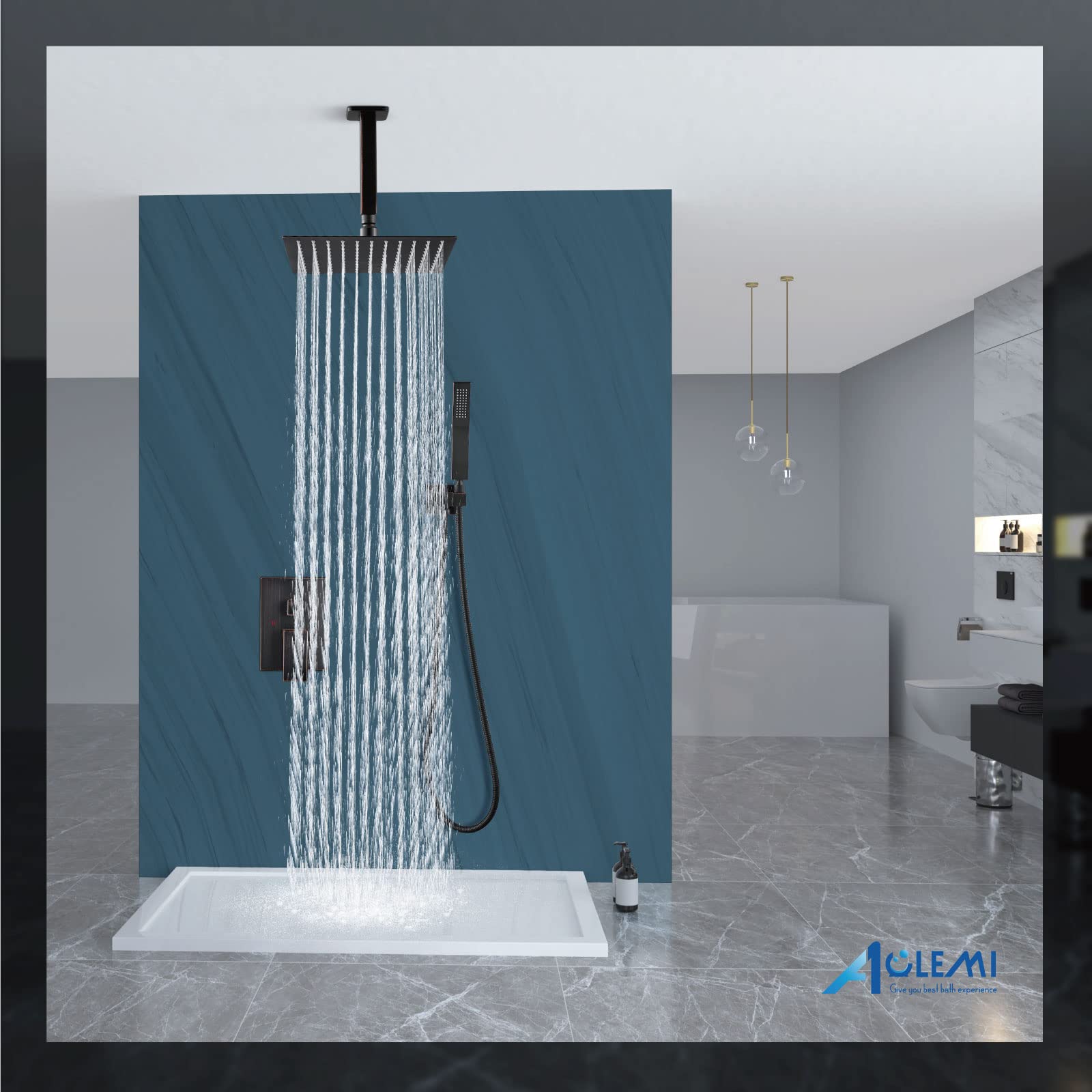 Aolemi 10 Inch Ceiling Mount Shower System - High Pressure Rain Shower Head with Handheld Spray, Oil Rubbed Bronze Shower Faucet Set with Rough-in Valve & Trim Kit - Perfect for Modern Bathroom & Spa Experience