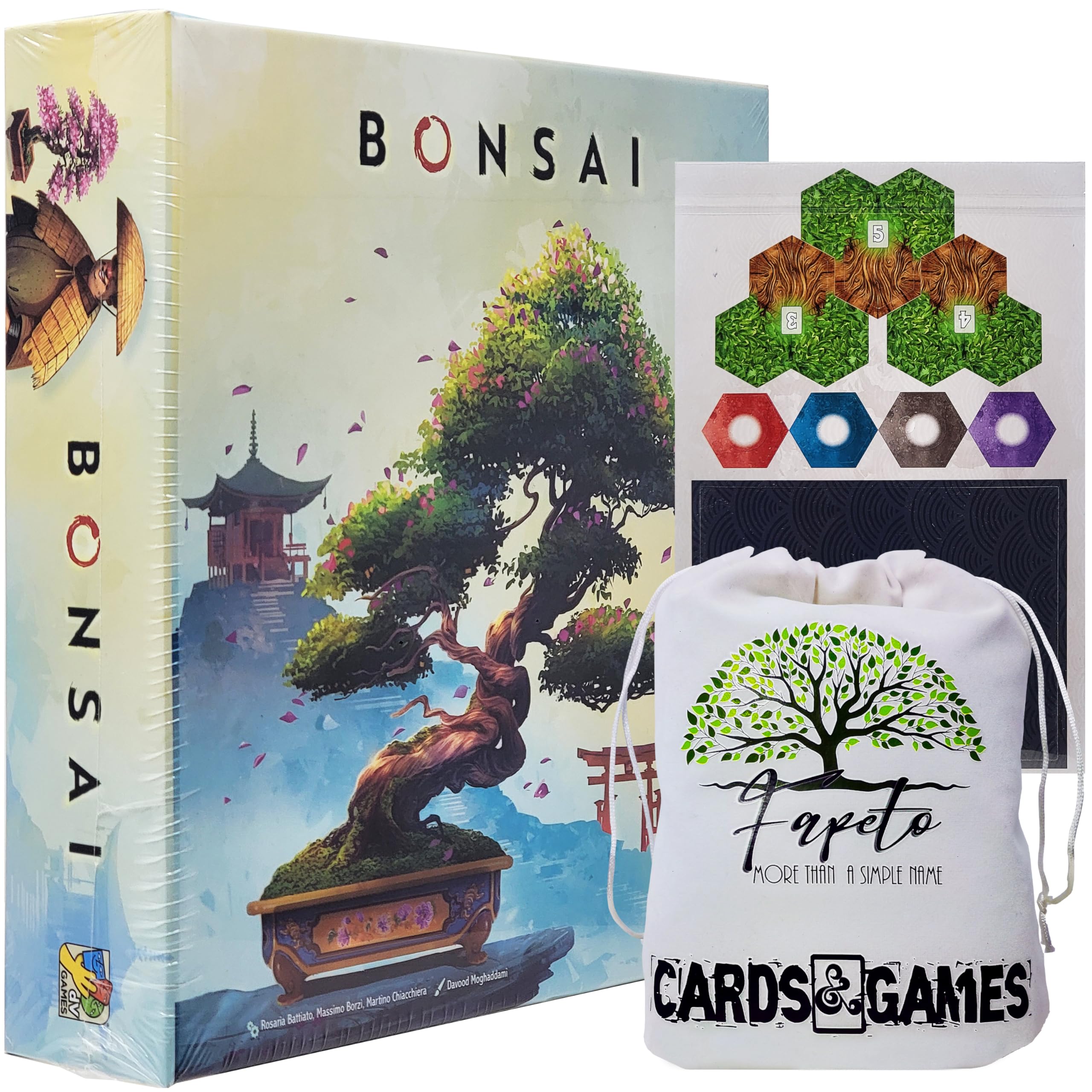 Bonsai Core & Bonsai Expansion Board Game Bundle with Travel Drawstring Bag - Strategy Game for Family Game Night & Friends Gatherings