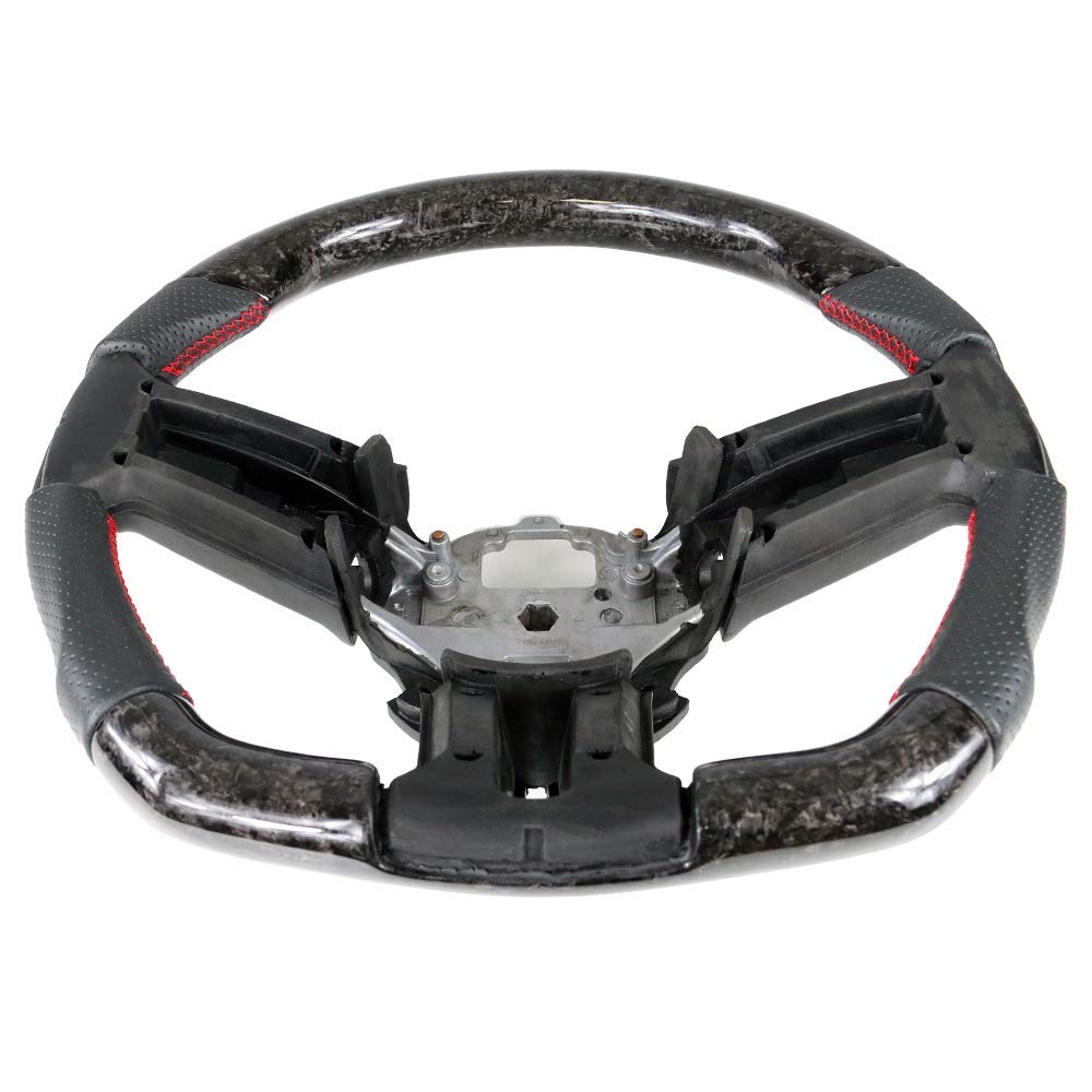 FREEMOTOR802 Forged Carbon Fiber Racing Steering Wheel Replacement for 2010-2014 Ford Mustang - Perforated Leather with Red Stitching | Premium Upgrade for Track Days & Street Performance