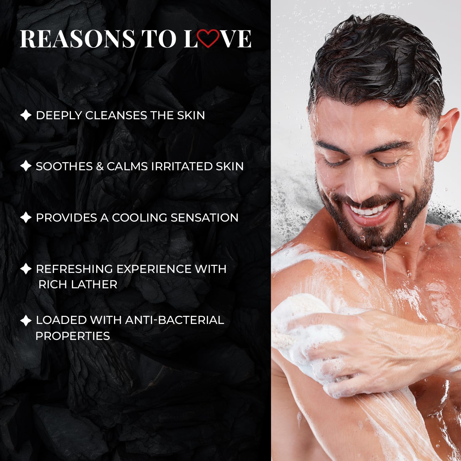Just Herbs Deep Cleansing Cooling Body Wash with Mint & Activated Charcoal - 300ml Detoxifying Shower Gel for Men & Women - Refreshing for Post-Workout & Hot Summer Days