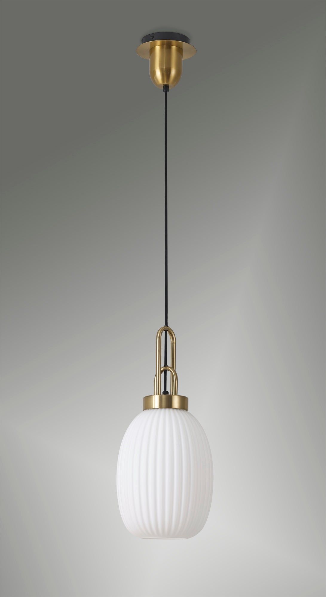 Cadiz 1-Light Pendant Light Fixture with 20cm Almond Ribbed Glass Shade, E27 Socket, IP20 Rated - Perfect for Kitchen Island, Dining Room, or Bedroom Lighting