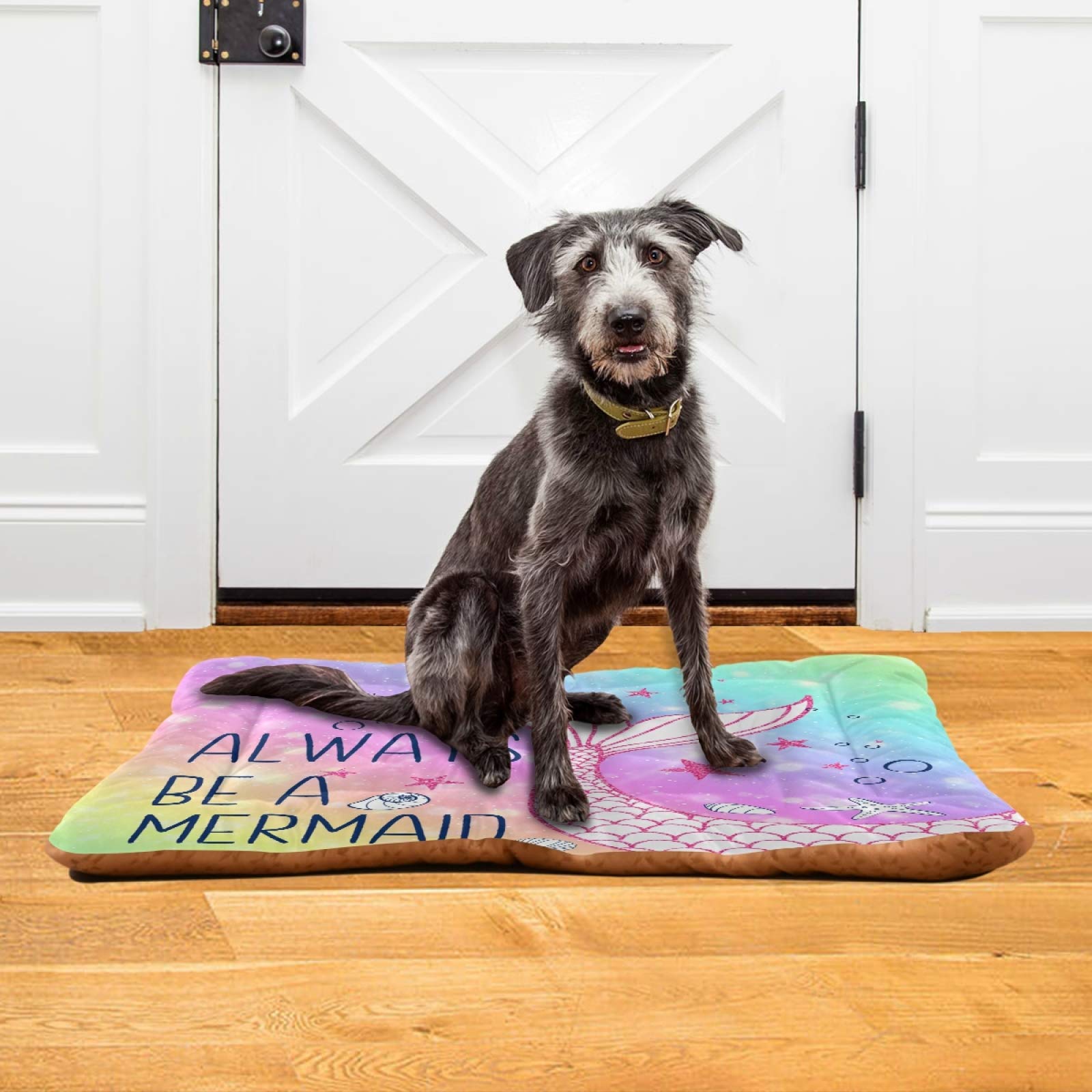 Pink Mermaid Tail Dog Bed & Cat Bed - Rectangle Ultra Soft Comfortable Pet Bed for Small Medium Large Dogs (36x24 Inches) - Perfect for Calming Anxiety, Crate Training & Cozy Napping in Living Room or Bedroom