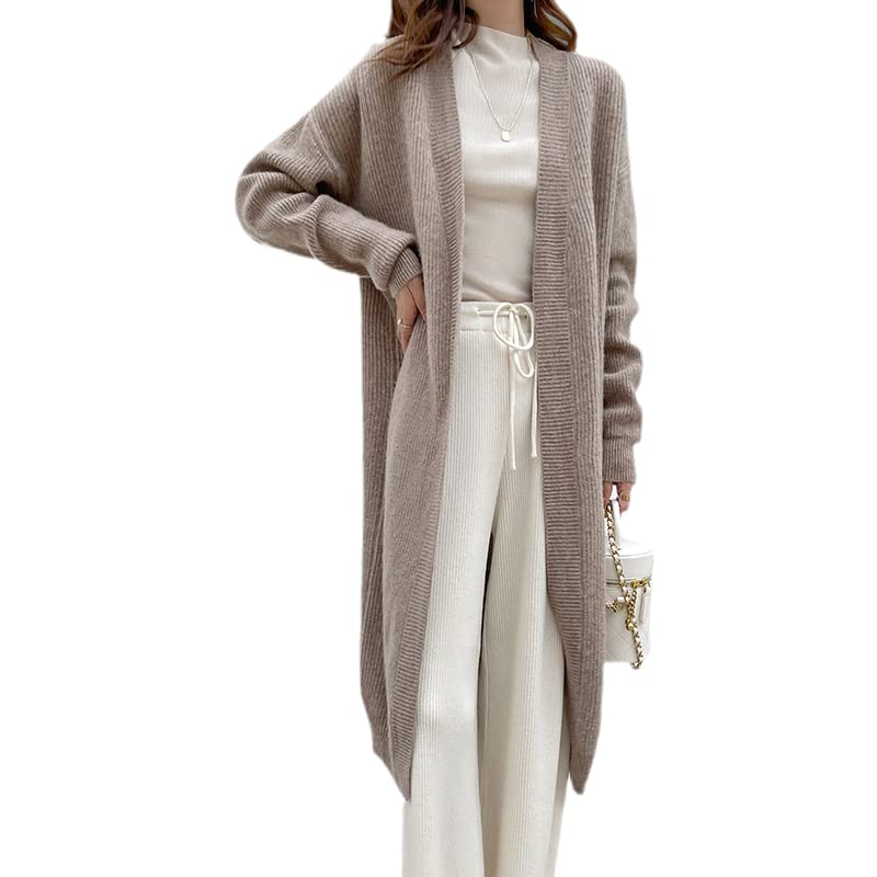Women's Slim Fit Wool Knit Cardigan - Korean Style Long Over The Knee Jacket for Spring & Autumn - Versatile Large Shawl Wrap for Office, Travel & Casual Outfits