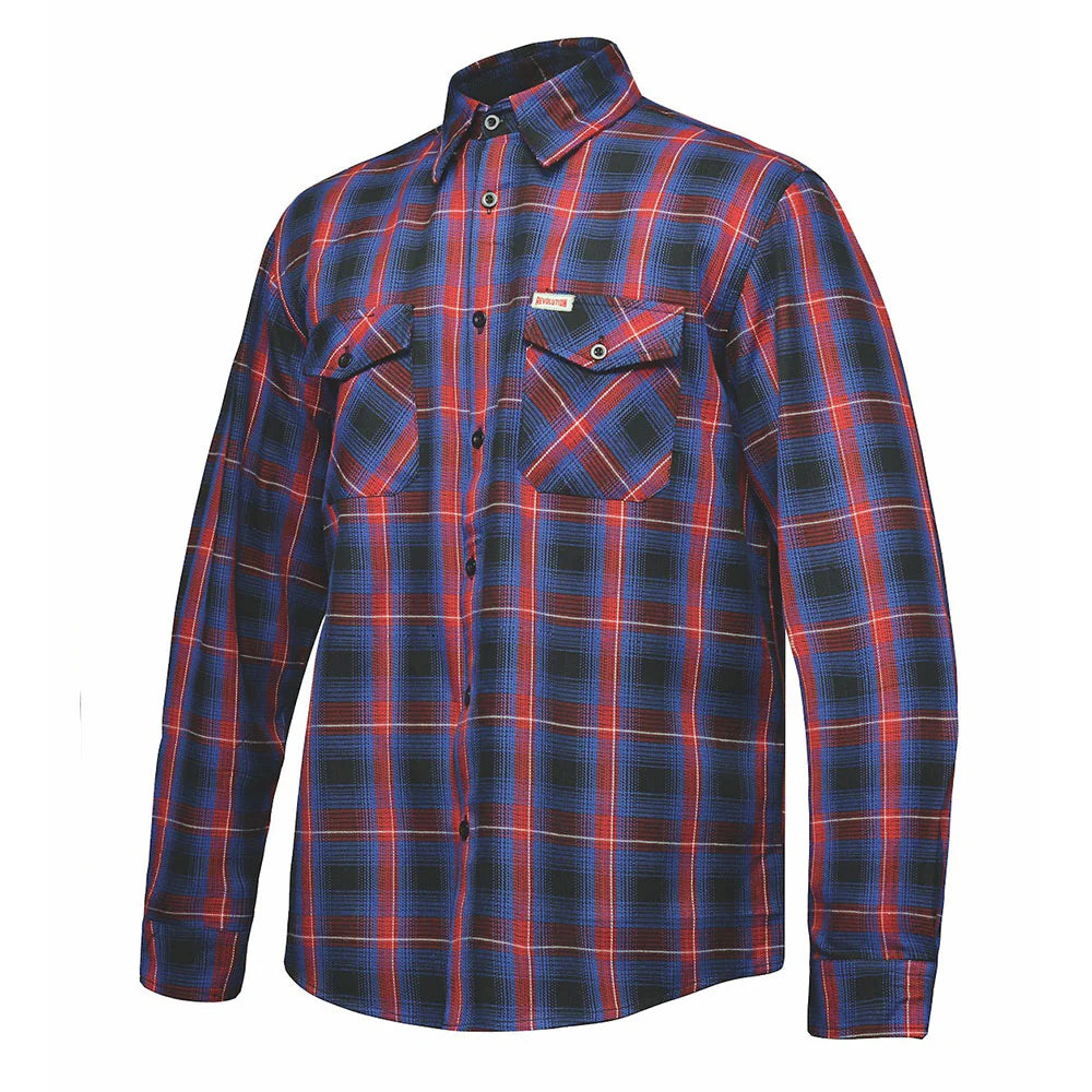 DERRINGER Men's Red and Blue Plaid Flannel Shirt - Soft Cotton Long Sleeve Button Down for Casual Wear, Outdoor Activities & Fall Fashion