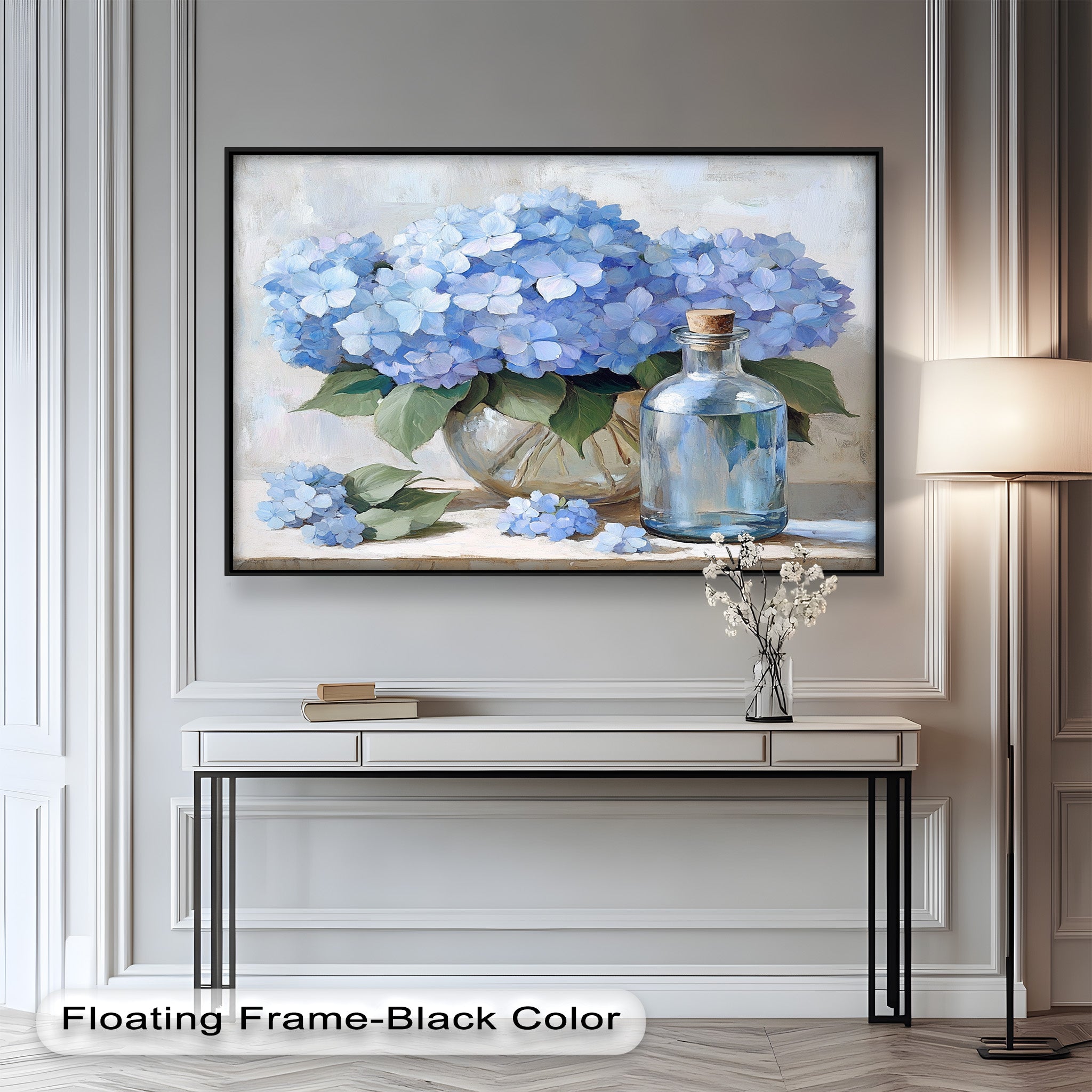 Blue Floral Still Life Oil Painting - Modern Wall Art for Living Room, Bedroom & Office Decor