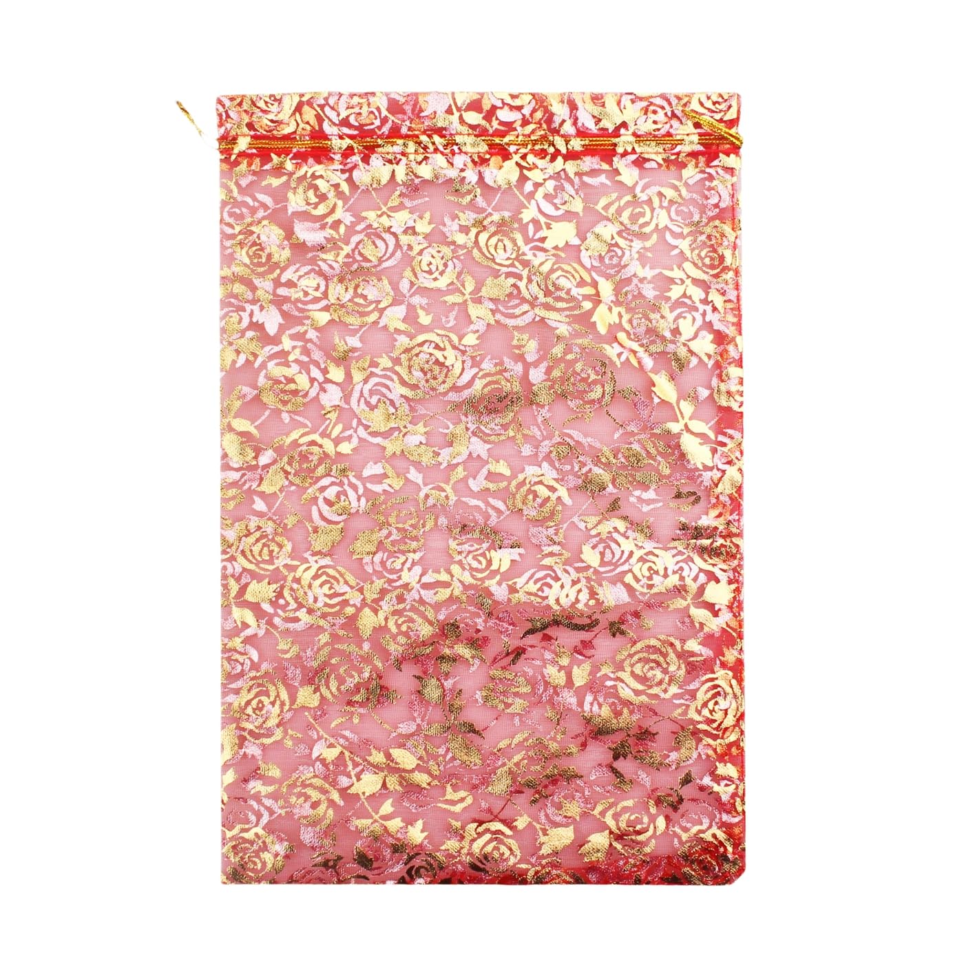 8 x 12 Inch 100pcs Red Floral Organza Drawstring Bags - Heart Shaped Jewelry Gift Pouch for Wedding Favors, Candy, Party Decorations & Small Item Storage
