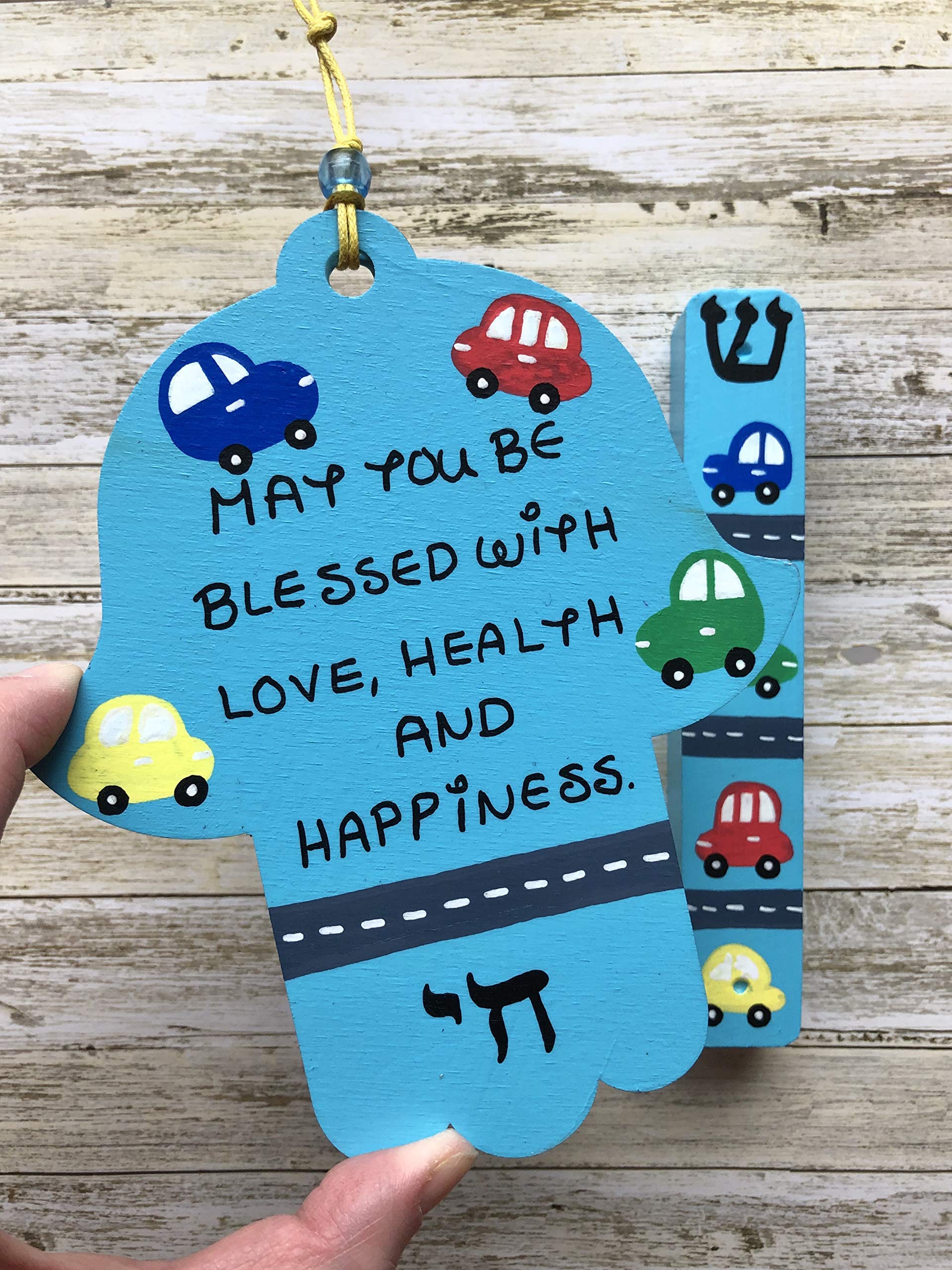 Hamsa and Mezuzah Jewish Gift Set - Unique Baby Boy Bris Naming Ceremony Present with Car Design - Perfect for Brit Milah, Baby Showers & Jewish Traditions
