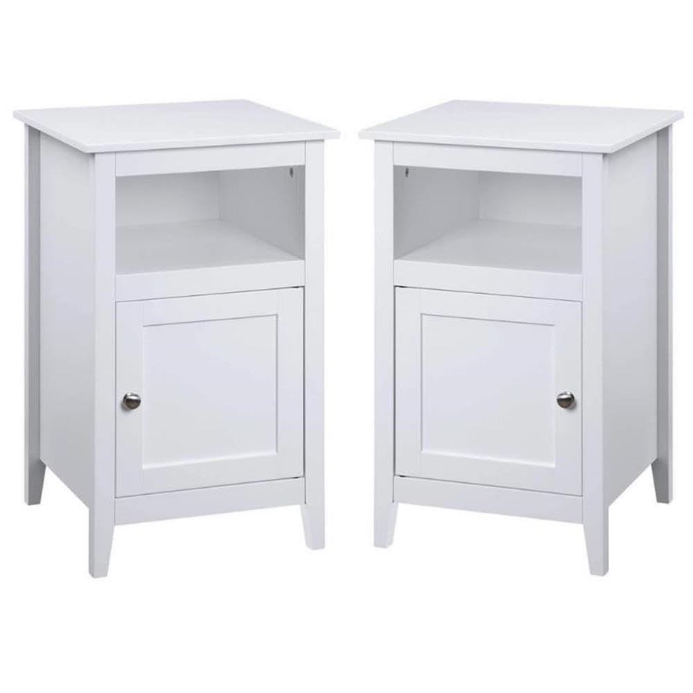 White Storage Cabinet End Table with Shelf - Set of 2 | Modern Side Table for Living Room, Bedroom & Office | Space-Saving Organizer for Books, Decor & Essentials