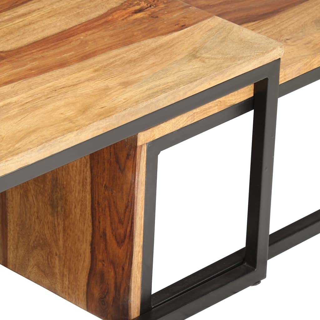 Mid-Century Modern Wooden Coffee Table Set of 2 - Solid Sheesham Wood Nesting Tables for Living Room, Home & Office - Fast Shipping - Perfect for Small Spaces & Stylish Interior Decor