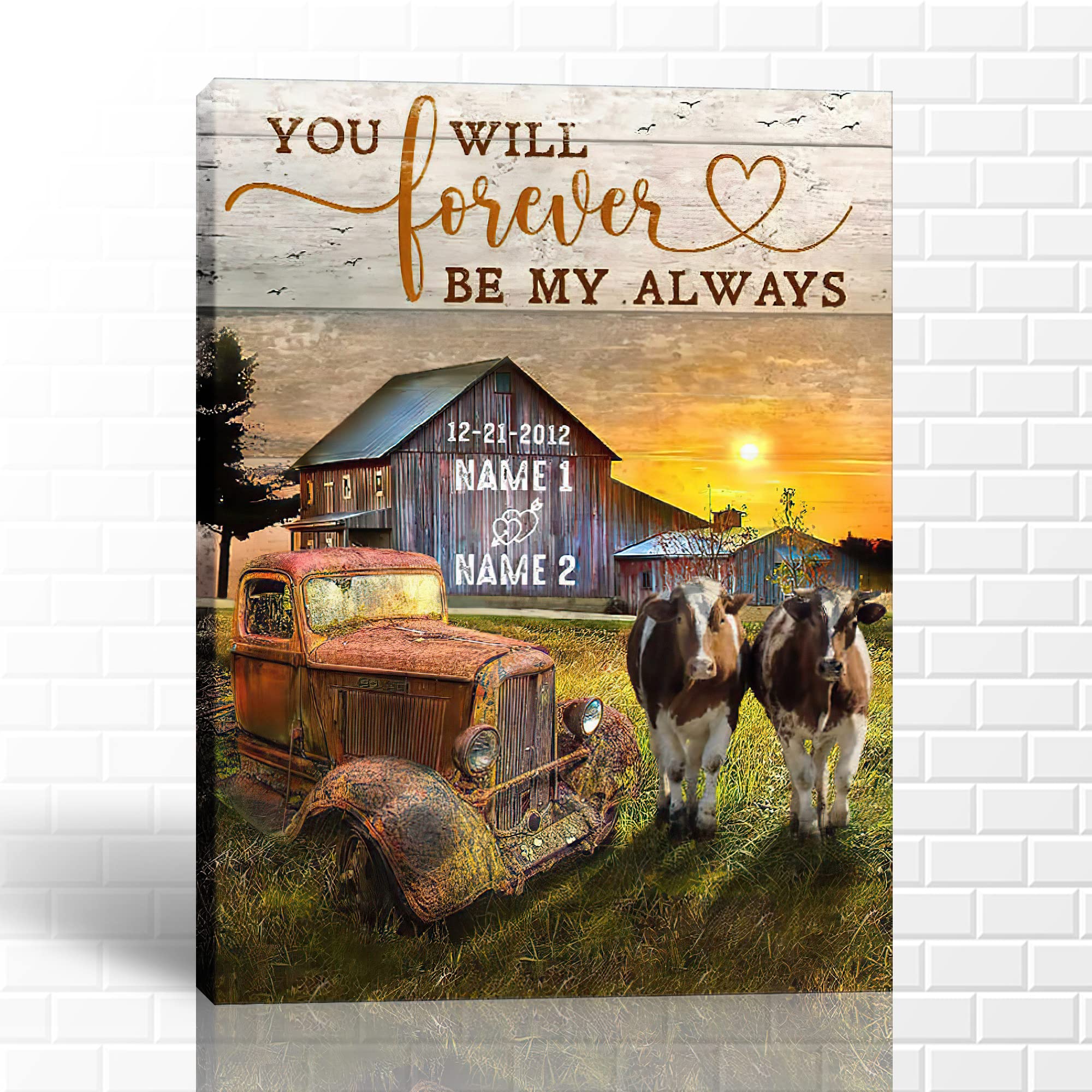 GUTTATY Large Farmhouse Truck Barn Canvas Wall Art - Personalized Name Old Truck & Barn Framed Print, 28x40 Inch Rustic Home Decor - Perfect Gift for Birthday, Anniversary, Living Room, Bedroom, Office Wall Decoration