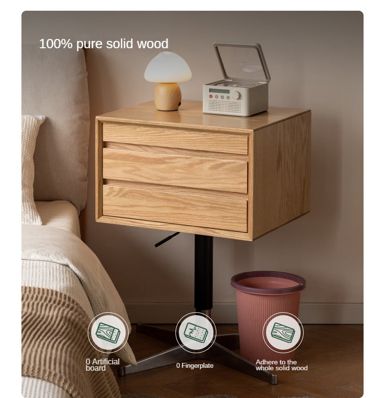 Solid Oak Wood Lift-Top Side Table with Wheels - Perfect for Living Room, Bedroom, or Office as Coffee Table, Nightstand, or Mobile Workstation