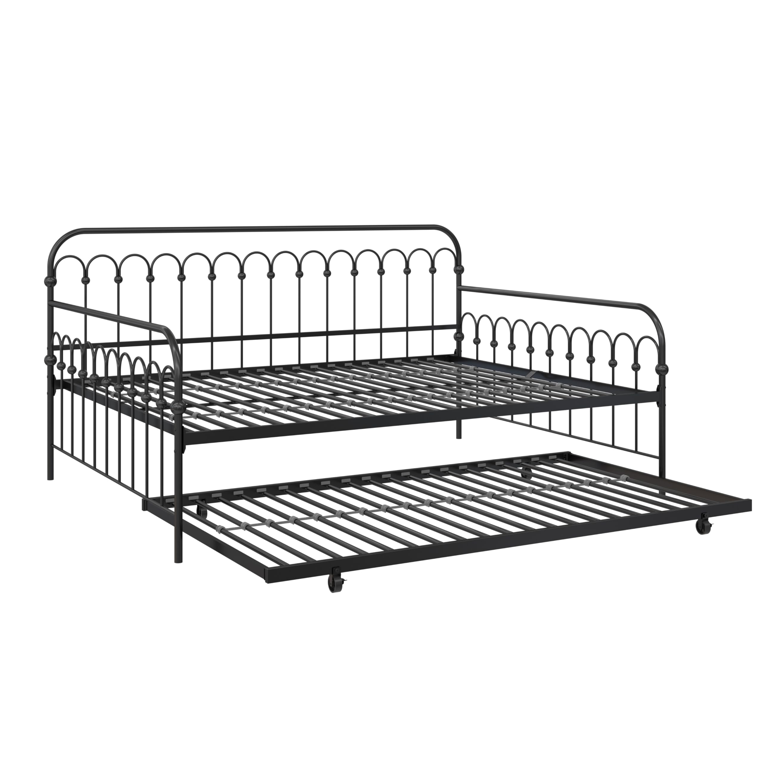 Novogratz Bright Pop Full Metal Daybed with Twin Trundle Bed - Modern Black Metal Frame Sleeper Sofa for Small Spaces, Guest Room & Dormitory