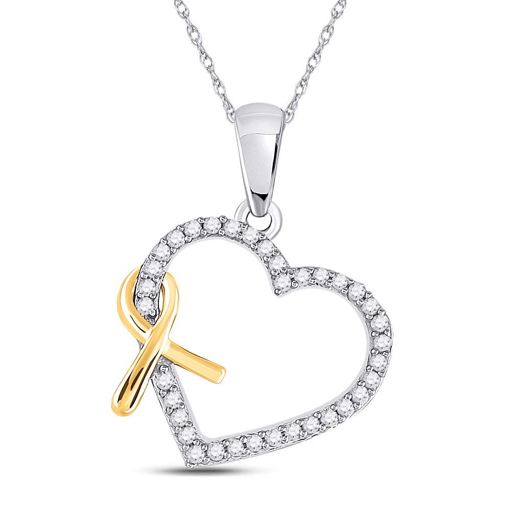 10K White Gold Women's Round Diamond Ribbon Heart Pendant Necklace - 1/6 CTTW, Elegant Gift for Anniversary, Valentine's Day & Special Occasions
