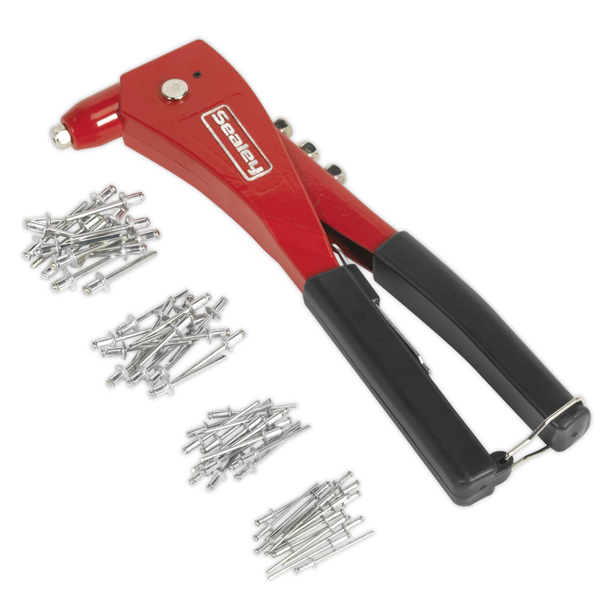 Sealey AK99 Heavy Duty Hand Riveter Kit with 4mm-4.8mm Nozzles - Professional Rivet Gun Tool for Metal, Plastic & DIY Projects - Perfect for Automotive, HVAC & Home Repairs