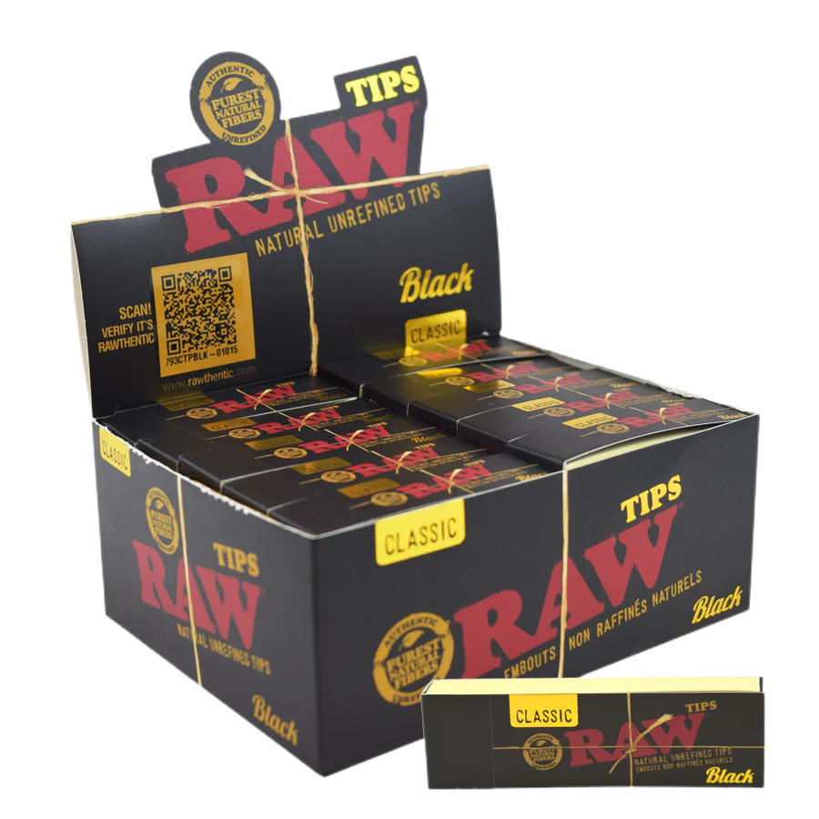 RAW Classic Filter Tips - Black Classic Rolling Papers for Smooth Smoking Experience | Perfect for Hand-Rolled Cigarettes & Herbal Blends