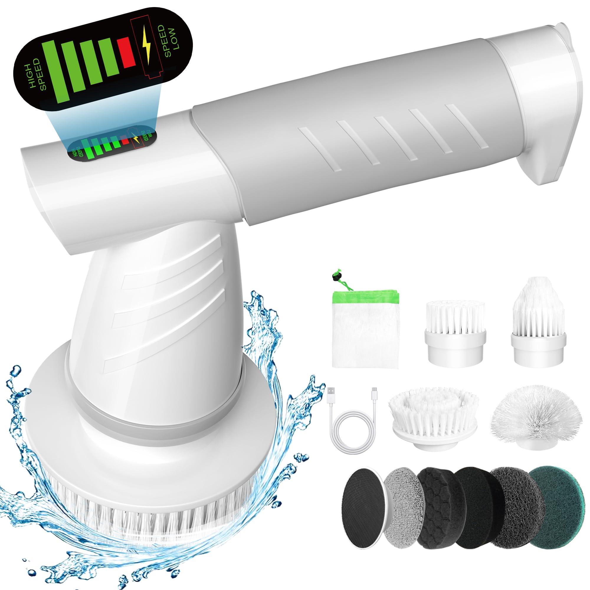 SZFIXEZ Electric Spin Scrubber - Cordless Power Scrubber with 2 Speed Settings & 9 Interchangeable Brush Heads for Deep Cleaning Bathroom, Kitchen, Tile, Floor, Car, Shower (Perfect for Stubborn Grime & Hard-to-Reach Areas)
