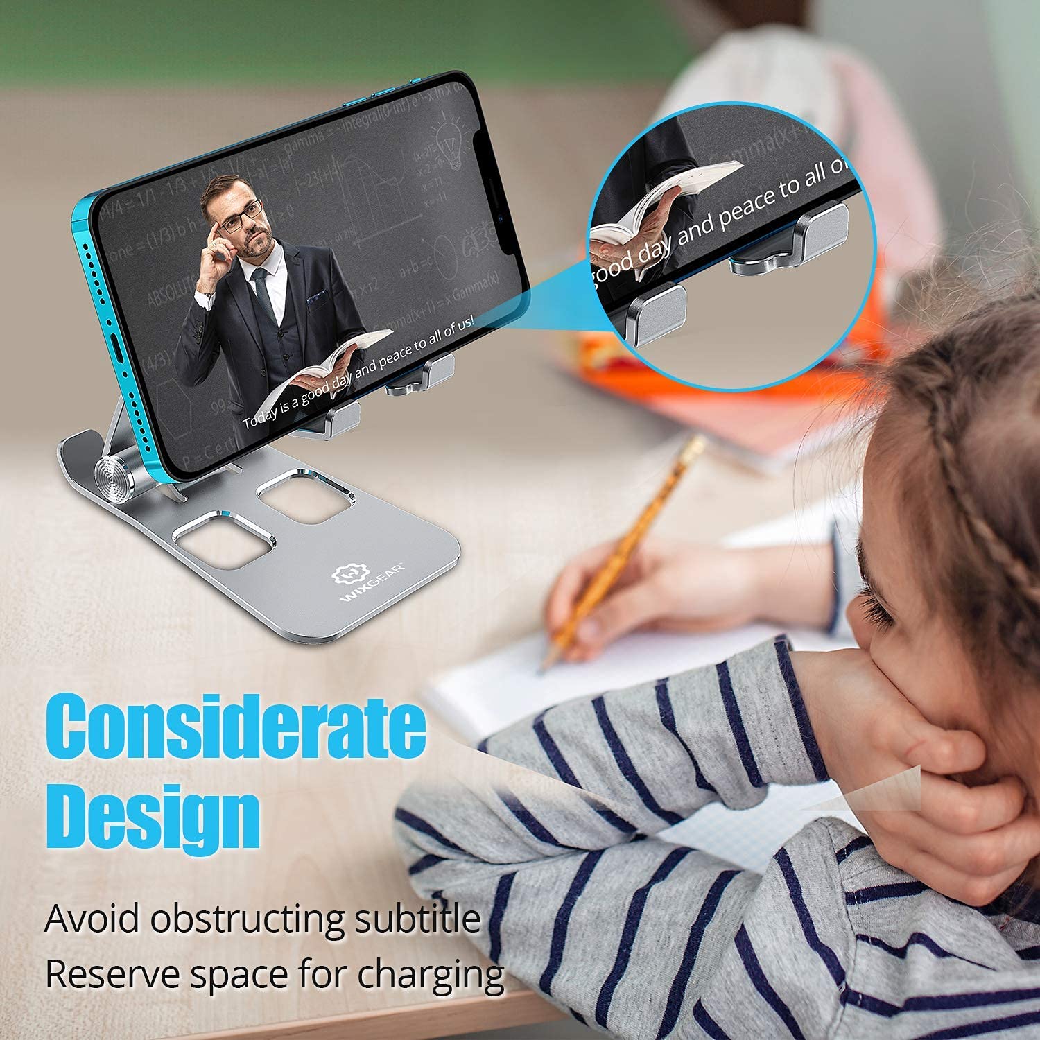 WixGear 3-in-1 Foldable Aluminum Phone Stand, Tablet Stand & Apple Watch Holder with Anti-Slip Base - Perfect for Desk, Office, Home, and Travel Use
