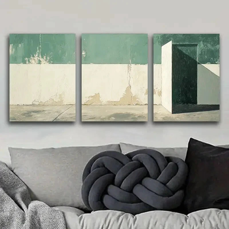 3-Piece Green and White Wall Metal Print Set - Ready to Hang Artwork for Living Room, Bedroom & Office Decor