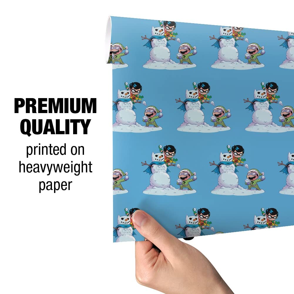 DC Comics Robin vs Riddler Snowball Fight Christmas Wrapping Paper Roll - Festive Holiday Gift Wrap for Birthdays, Parties & Special Occasions