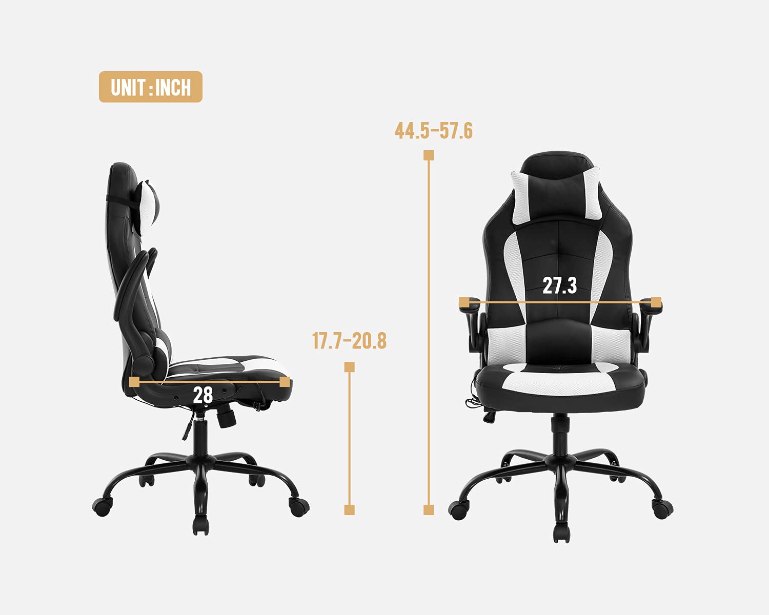 Ergonomic PC Gaming Chair with Adjustable Armrests, Headrest & Lumbar Support - High Back PU Leather Office Desk Chair for Home & Work - Perfect for Gamers, Remote Workers & Long Computer Sessions (White)