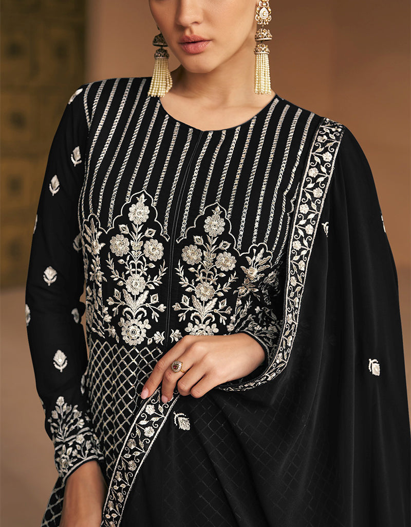 Elegant Black Faux Georgette Anarkali Pant Suit for Women - Perfect for Weddings, Parties & Festive Occasions