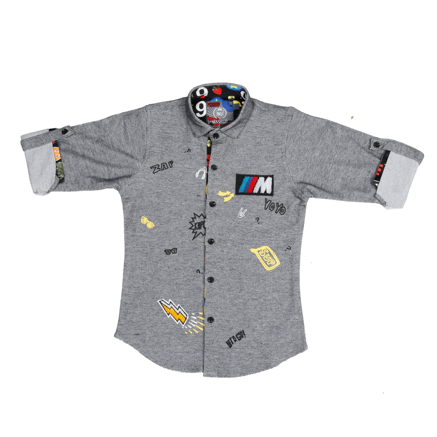 Cool Embroidery Patches Shirt - Trendy Mashup Design for Men & Women - Perfect for Casual Wear, Street Style & DIY Fashion