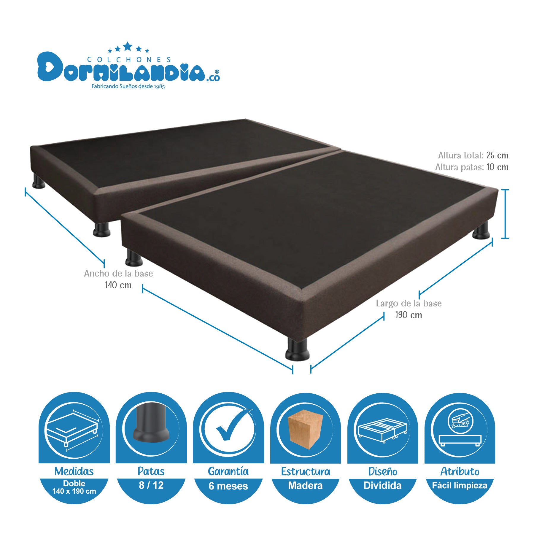 Split Bed Base and London Coffee Headboard Combo 140x190cm with Legs - Perfect for Modern Bedrooms and Guest Rooms
