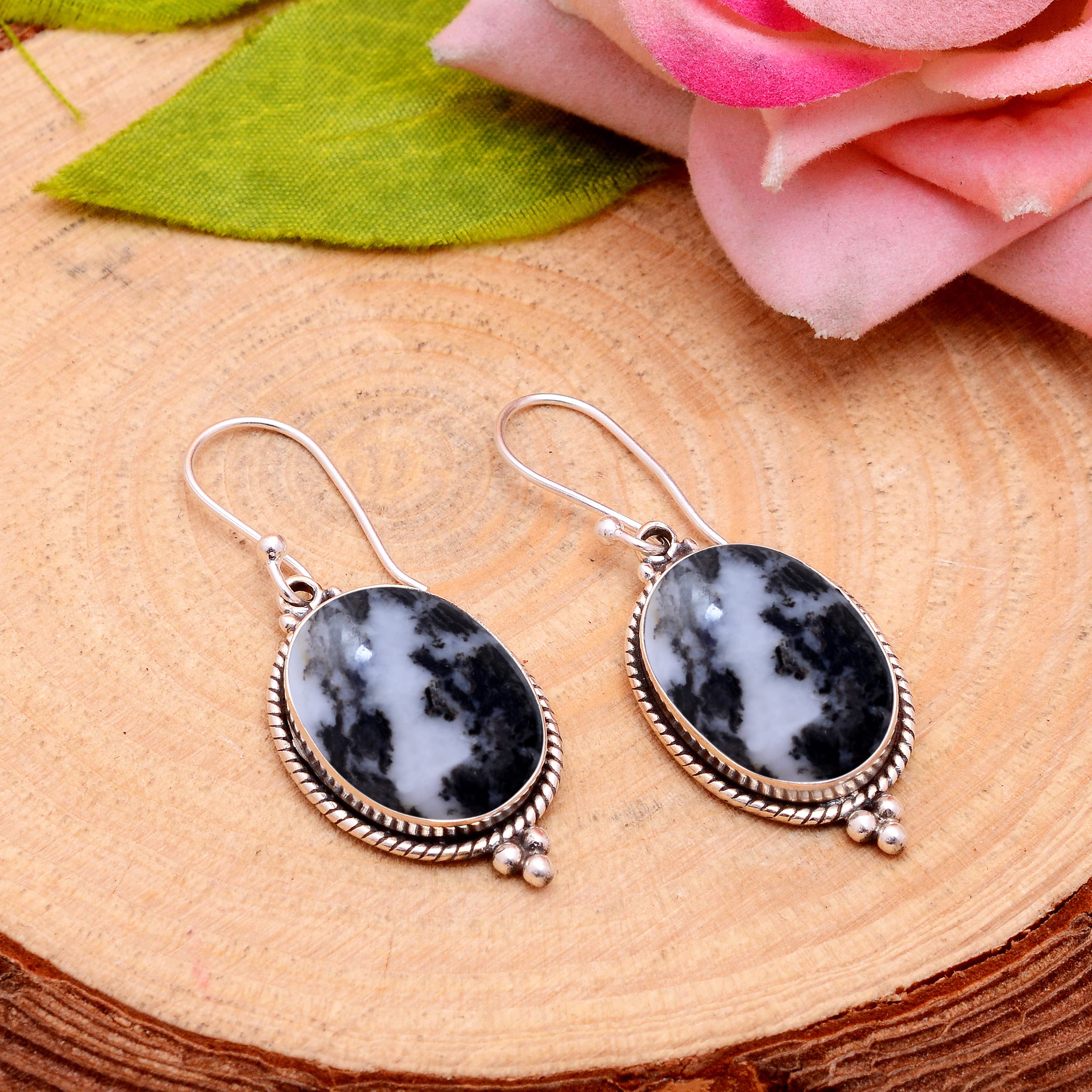 925 Sterling Silver Zebra Jasper Earrings for Women - Handmade Boho Western Style Gemstone Jewelry - Perfect Gift for Birthday, Anniversary, Wife, Mom, Girlfriend, Sister - Great for Casual Wear, Office, Date Night & Special Occasions
