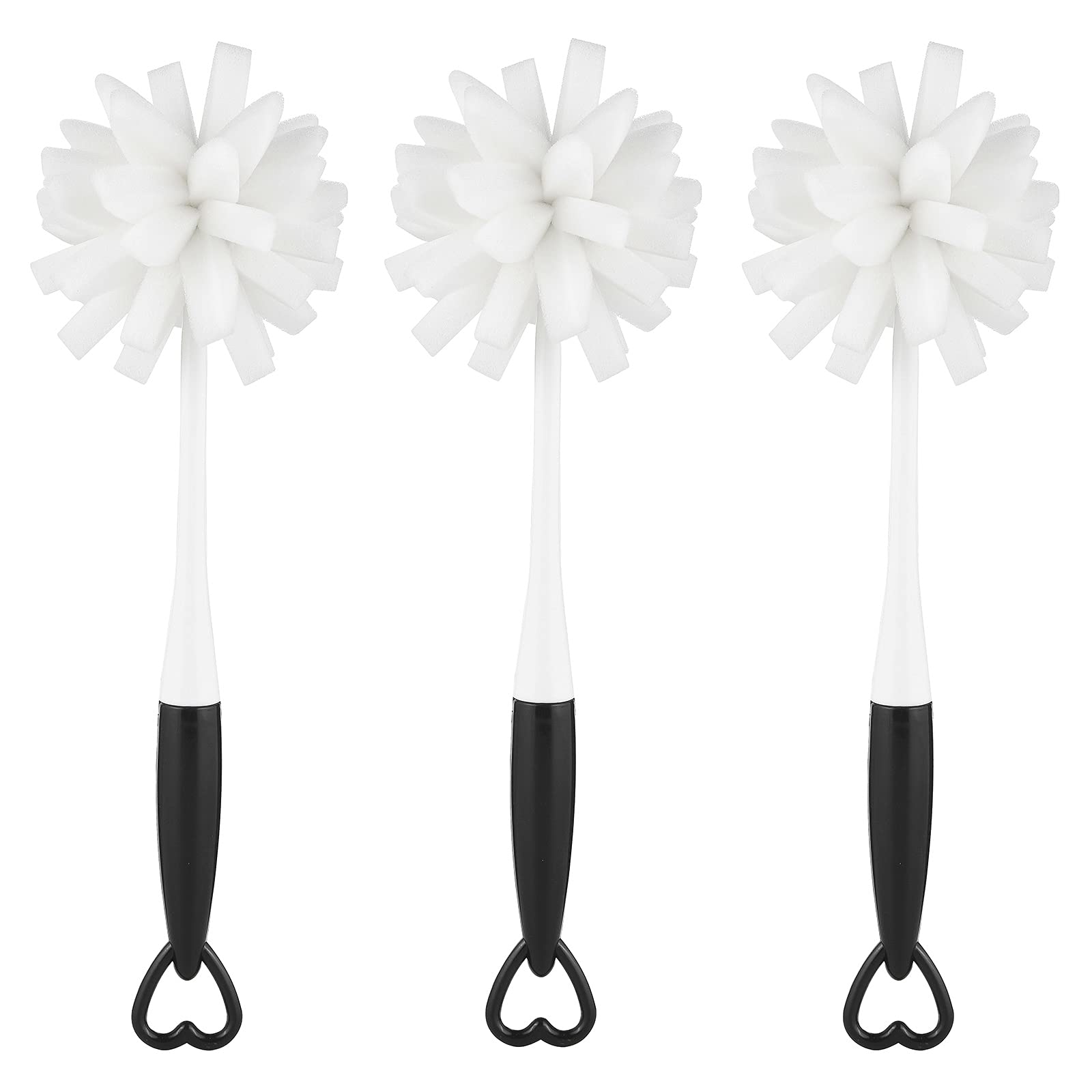 ALINK Glass Bottle Cleaning Brush with Handle - Pack of 3 | Dish Sponge Brush for Wine Bottles, Water Bottles & Vases | Perfect for Kitchen, Bar & Home Cleaning