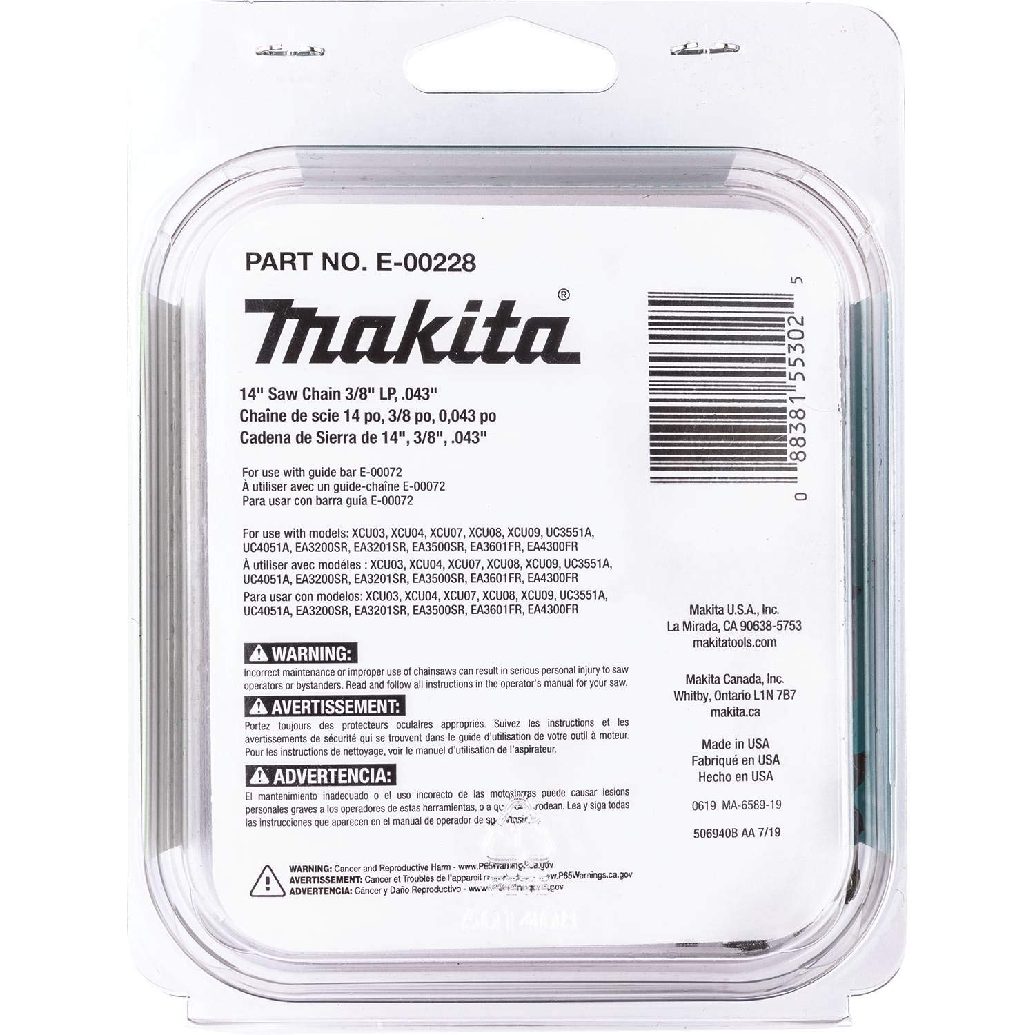 Makita E-00228 14-Inch Saw Chain - 3/8” Low Profile, .043” Gauge - Compatible with Makita Chainsaws - Ideal for Wood Cutting, Pruning, and DIY Projects