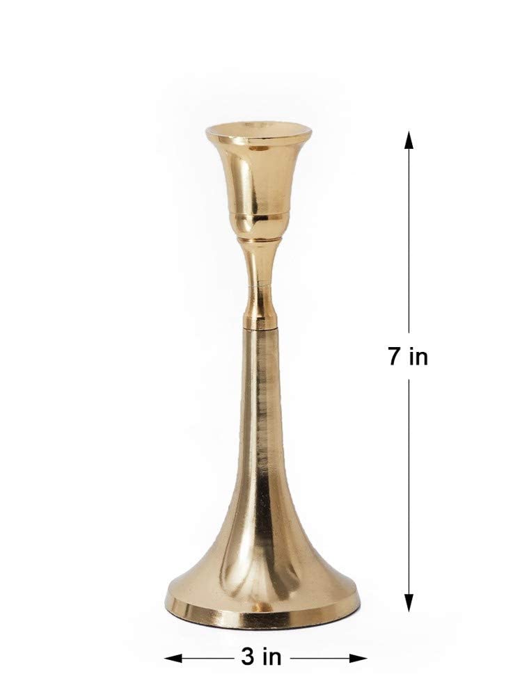 Serene Spaces Living Gold Candlestick Holder - 7 Inch Tall, 3 Inch Diameter - Elegant Home Decor for Dining Table, Wedding Centerpiece & Romantic Ambiance