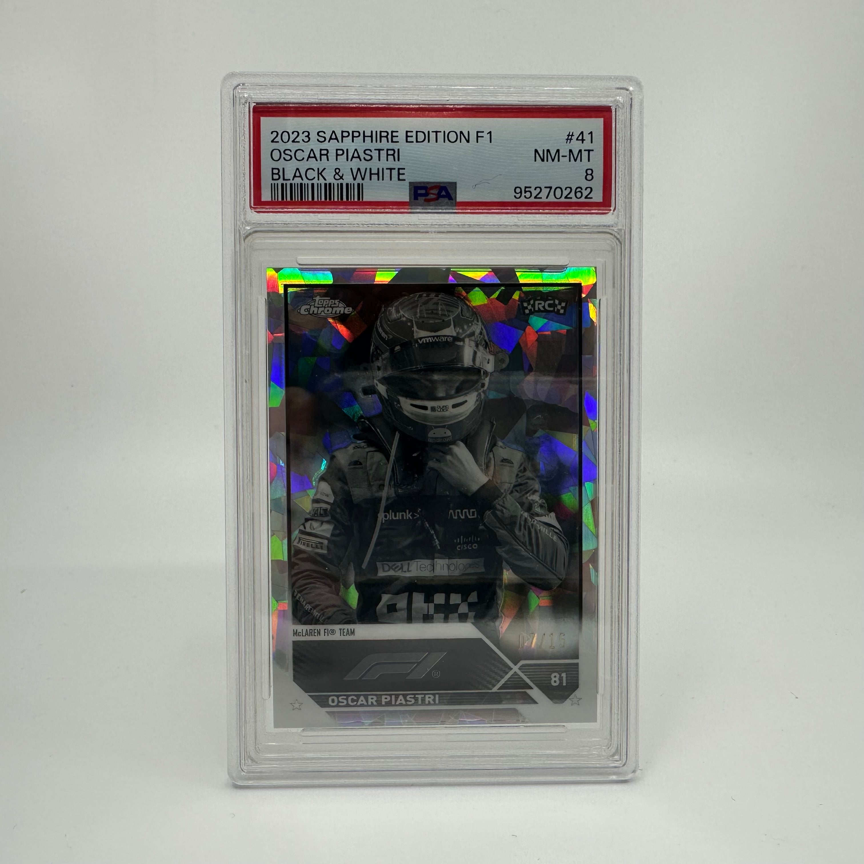 PSA 8 Graded 2023 Topps Chrome F1 Oscar Piastri #41 Rookie Card - Black & White Sapphire Edition | Collectible Racing Memorabilia for F1 Fans & Sports Card Collectors