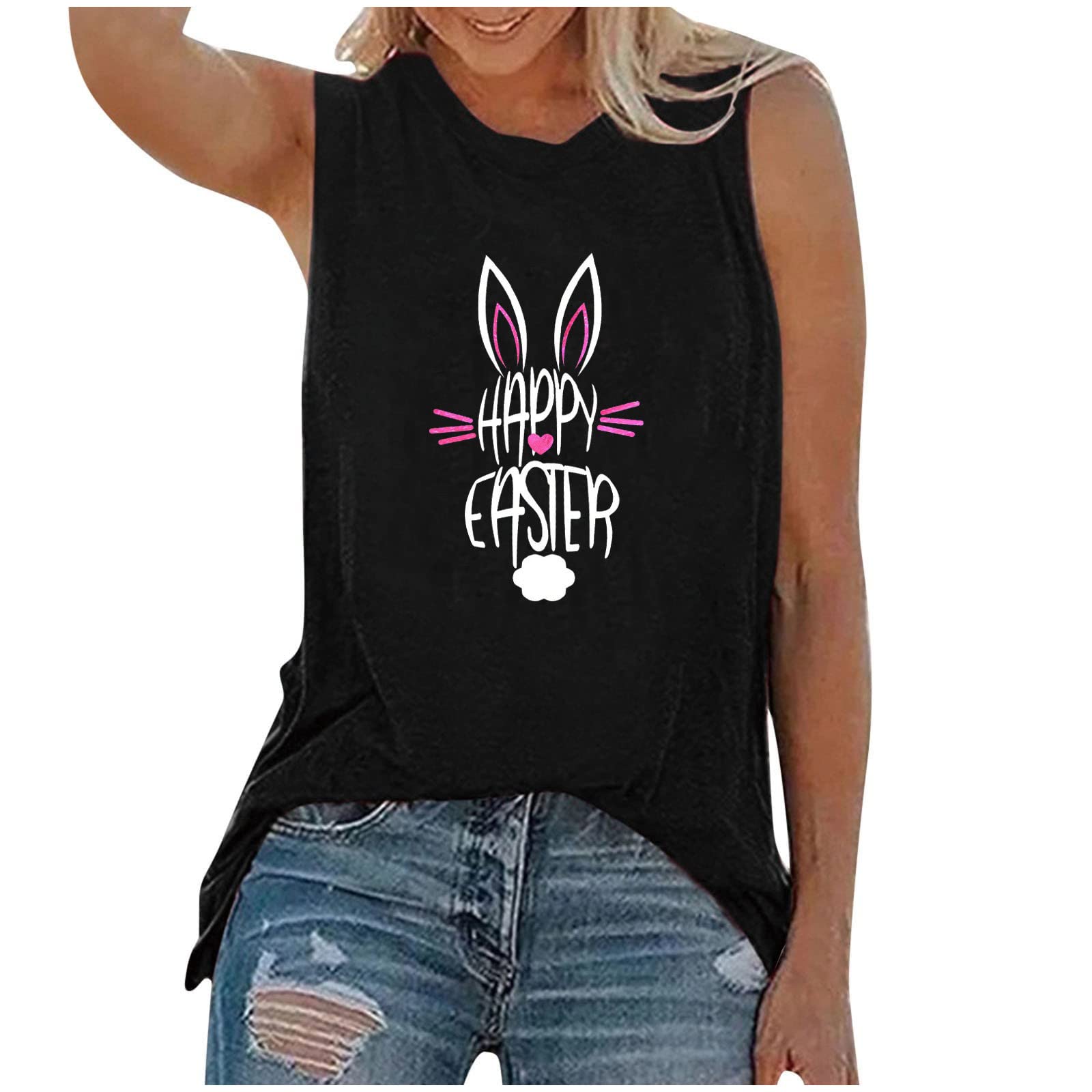 Happy Easter Tank Tops for Women - Sleeveless Graphic Tee, Summer Casual Crew Neck Vest Blouse - Perfect for Easter Parties, Beach Outings & Summer Vacations
