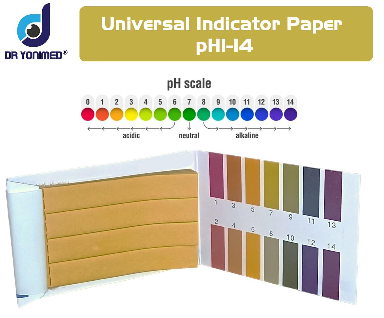 Dr Yonimed Universal pH Test Strips 1-14, 100pcs Litmus Paper for Water, Soil, Aquarium, Urine & Saliva Testing - Accurate pH Level Indicator for Home, Lab, School Science Experiments