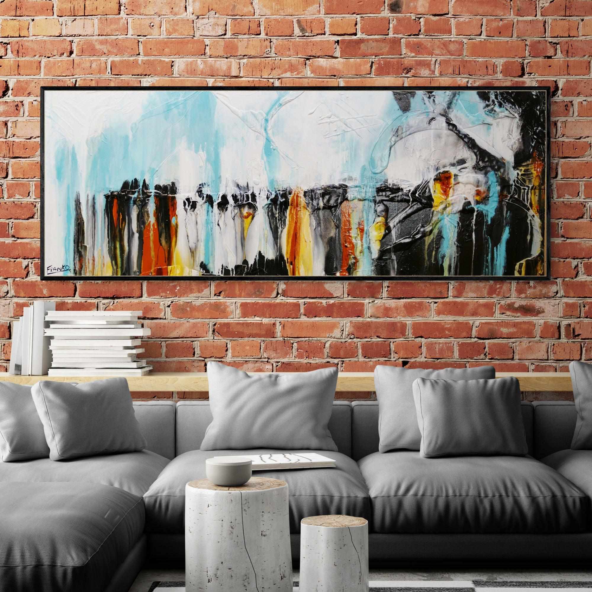 Sienna Sky 160cm x 60cm Blue Abstract Textured Canvas Wall Art - Modern Home Decor for Living Room, Bedroom & Office