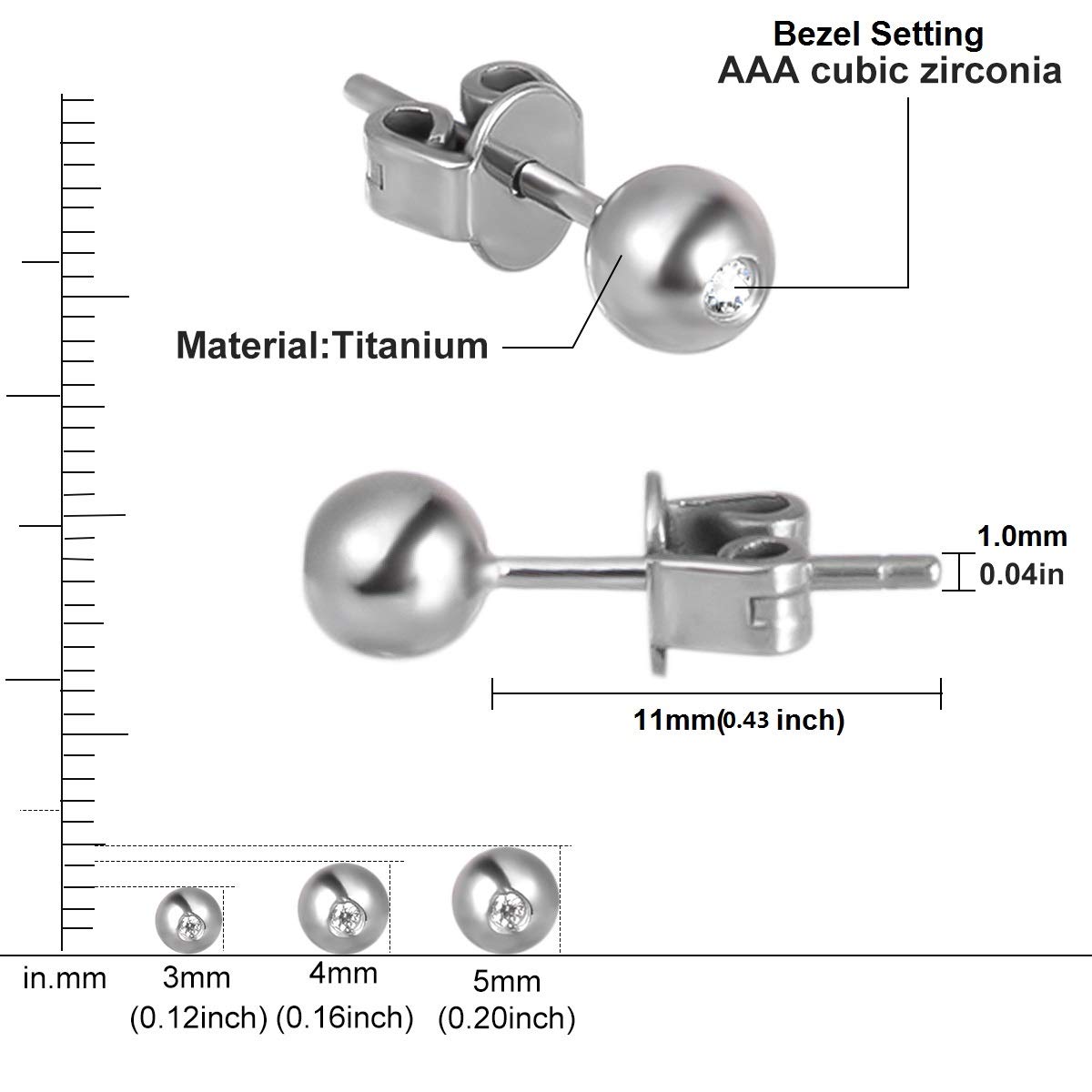 Hypoallergenic Titanium Stud Earrings for Women with Sensitive Ears - 3mm/4mm/5mm Ball Studs - Perfect for Everyday Wear, Work & Special Occasions
