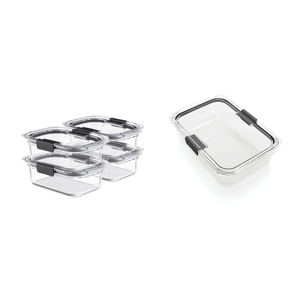 Rubbermaid Brilliance BPA-Free Glass Food Storage Containers with Lids - 3.2 Cup & 9.6 Cup Leakproof Set of 4 (Medium & Large) - Perfect for Meal Prep, Leftovers, and Pantry Organization
