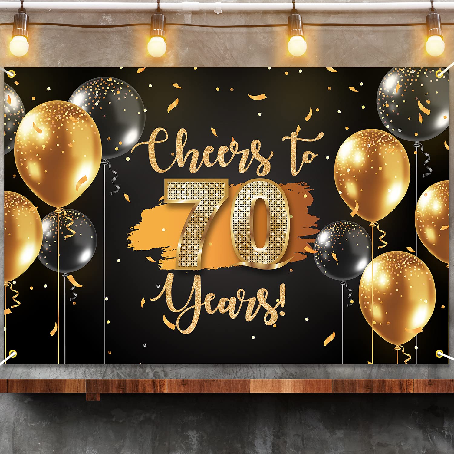 Happy 70th Birthday Backdrop Banner - Gold & Black Anniversary Photography Background Decor for Women & Men - Perfect for Milestone Celebrations, Retirement Parties & Family Gatherings