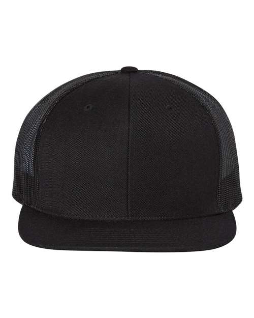 Richardson 511 Flat Bill Black Baseball Cap - Adjustable Snapback Hat for Men & Women - Perfect for Outdoor Sports, Casual Wear & Street Fashion