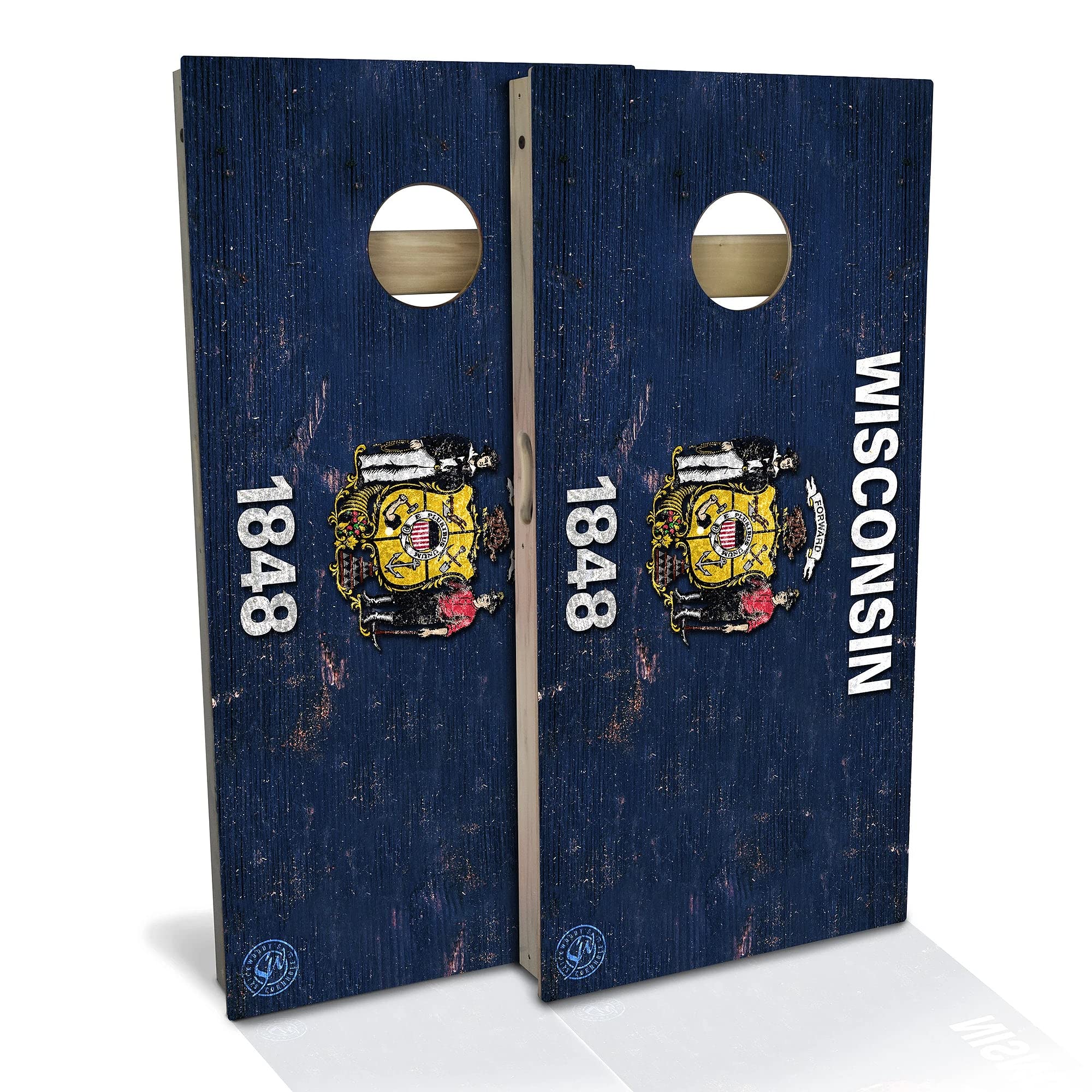 Skip's Garage Wisconsin Flag Cornhole Board Set - 2 Boards & 8 Bags - Custom Size & Accessories - Outdoor Tailgating & Backyard Games