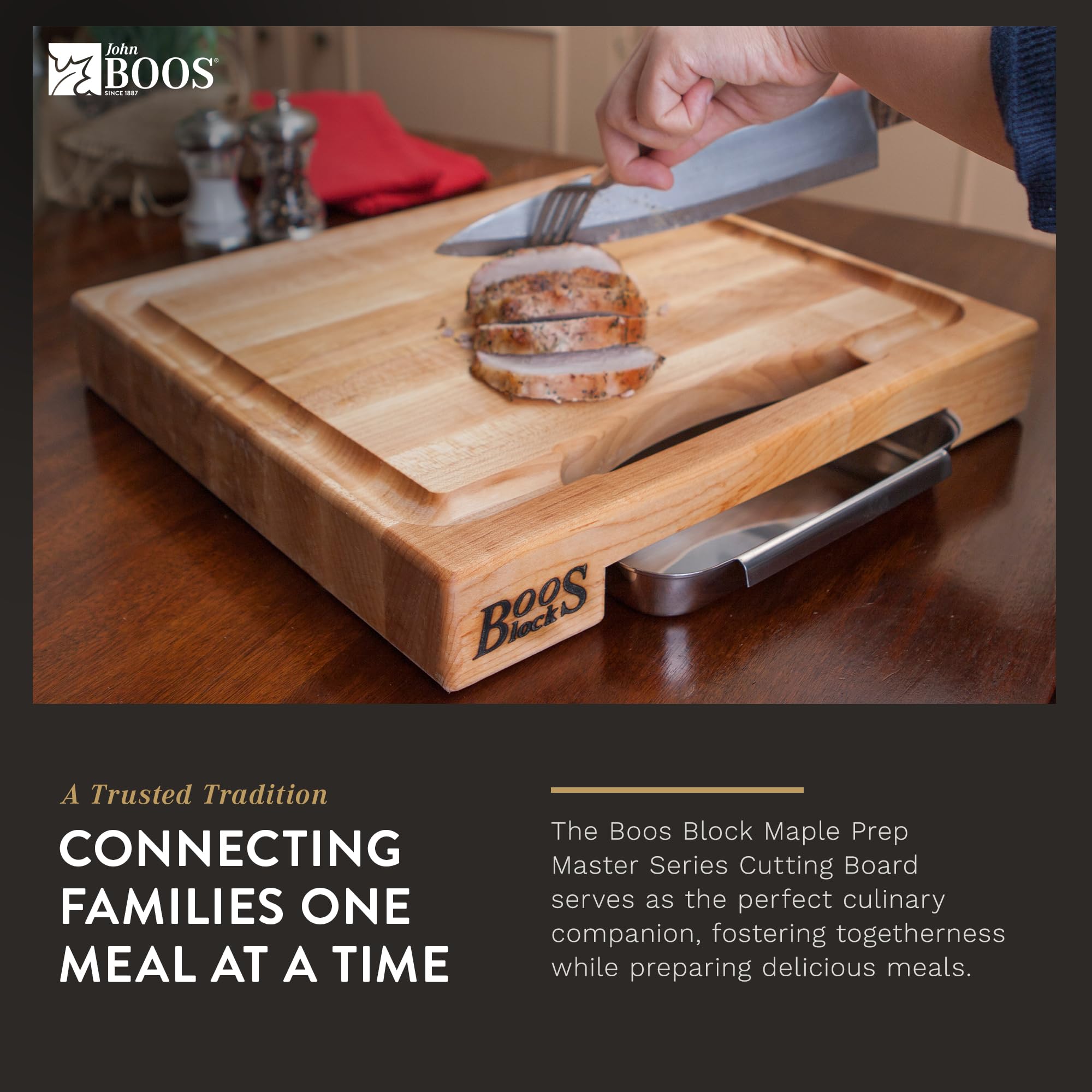 John Boos Newton Reversible Maple Wood Cutting Board with Juice Groove & Pan - 15