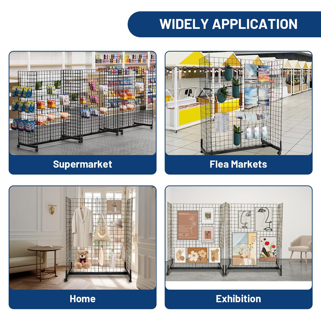 Biosp 5' x 2' Heavy Duty Mobile Gondola Grid Wall Tower with Casters - Adjustable Wire Grid Rack Panels for Retail Displays, Craft Shows & Trade Exhibits - Perfect for Store Merchandising, Boutique Organization & Event Product Showcases