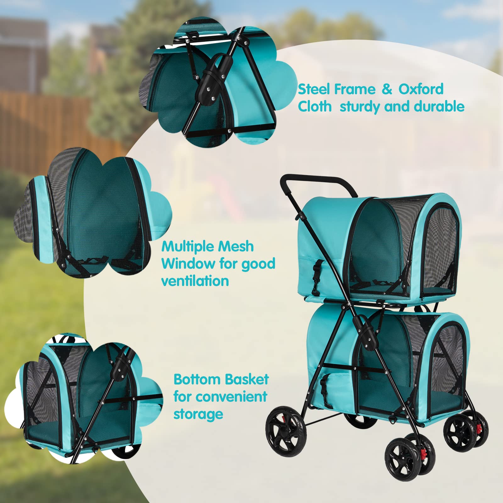 Kinsuite Foldable Cat Carrier & Pet Stroller - Lightweight 2-Wheel Travel Carrier for Small Dogs & Cats (Blue) - Perfect for Vet Visits, Air Travel & Outdoor Adventures