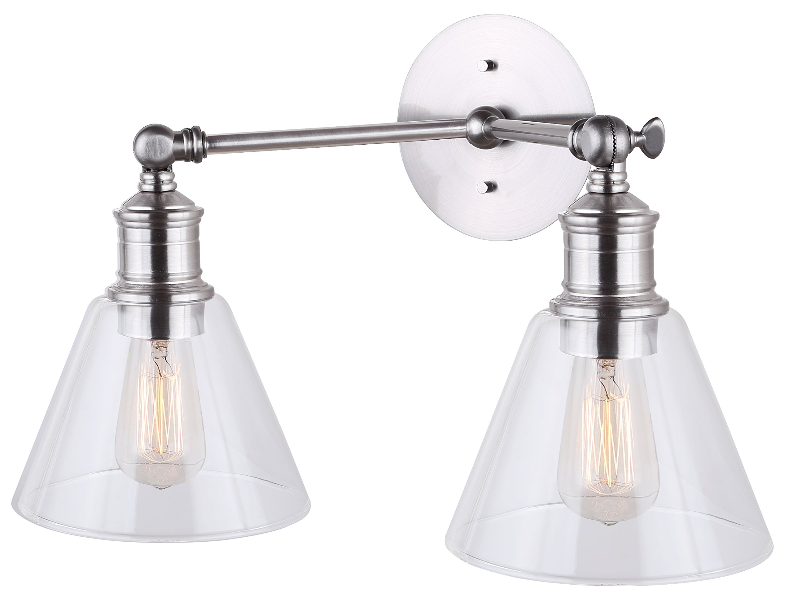 CANARM IVL628A02BN LTD Larken 2-Light Brushed Nickel Vanity Light with Clear Glass Shades - Perfect for Bathroom, Bedroom, and Dressing Room Lighting