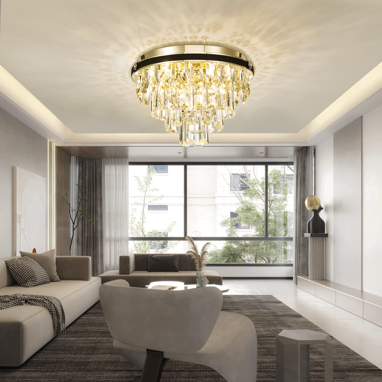 Crystal Chandelier Flush Mount Ceiling Light Fixture - 4-Light Modern Chandelier with Premium Crystals for Hallway, Bedroom, Dining Room & Kitchen (9.84'' H x 13.78'' W) - Elegant Lighting for Home Decor & Special Occasions