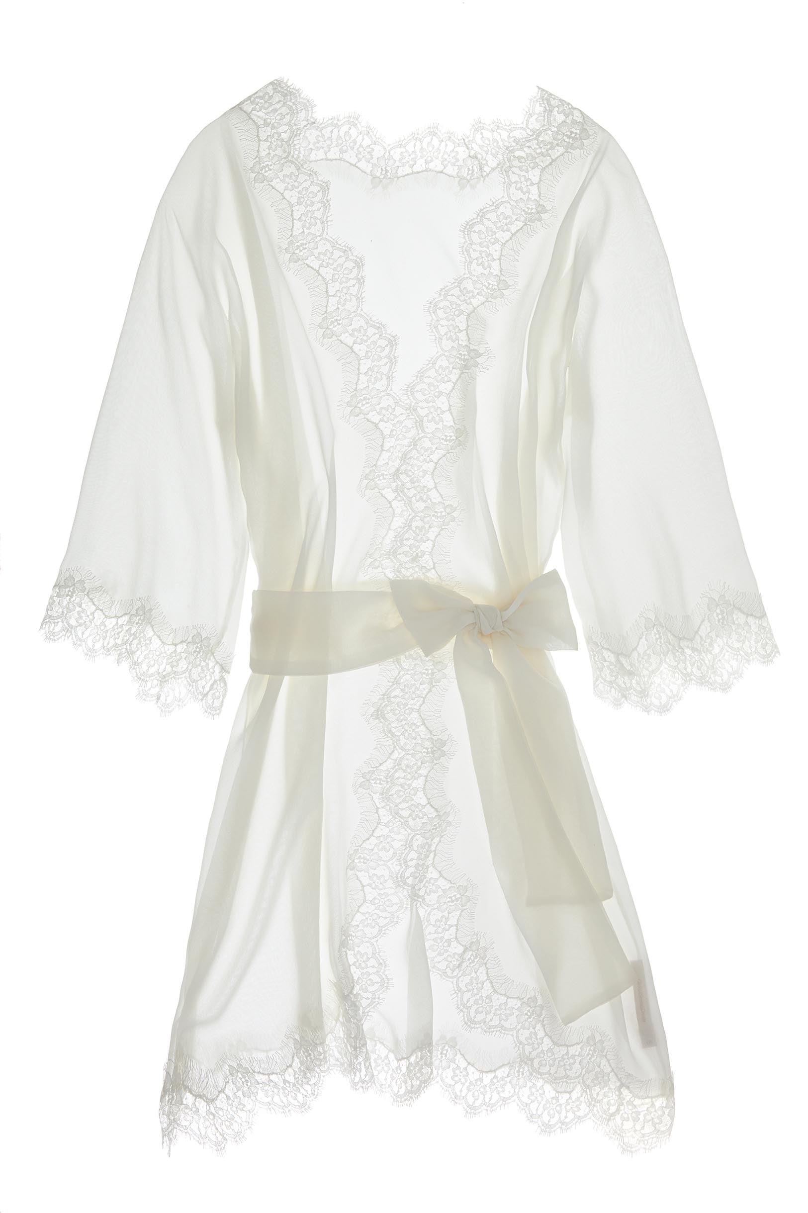 Ivory Silk Chiffon & Lace Kimono Robe - Luxurious Lightweight Cover Up for Women - Perfect for Bridal, Spa, Beach & Boudoir